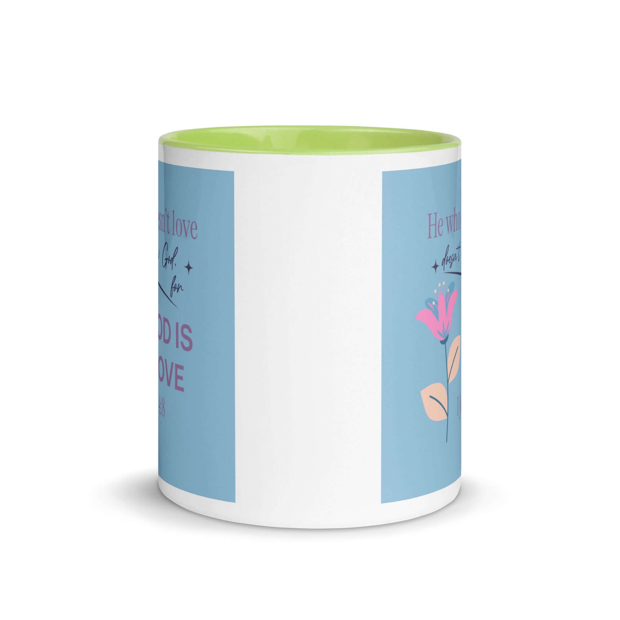 1 John 4:8 Bible Verse, doesn’t love White Ceramic Mug with Color Inside