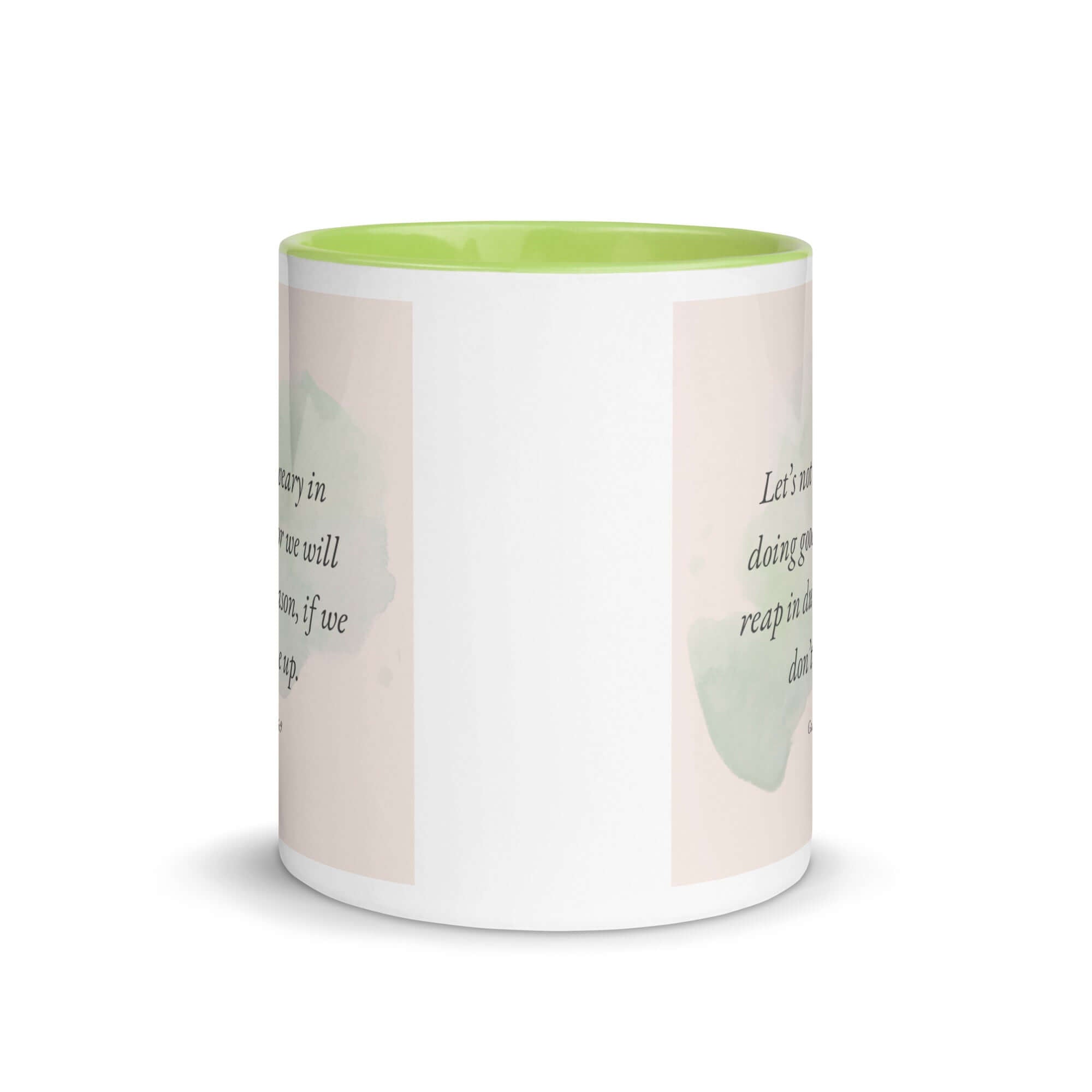 Galatians 6:9 Bible Verse, not be weary White Ceramic Mug with Color Inside