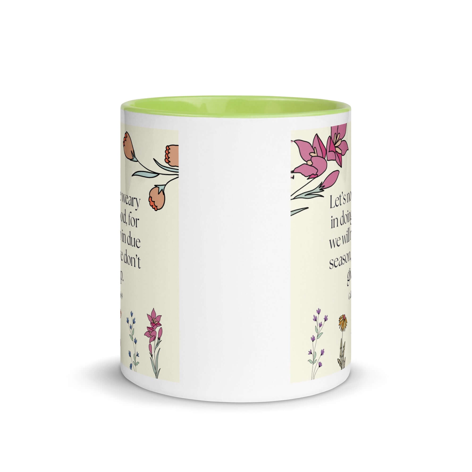 Galatians 6:9 Bible Verse, in doing good White Ceramic Mug with Color Inside