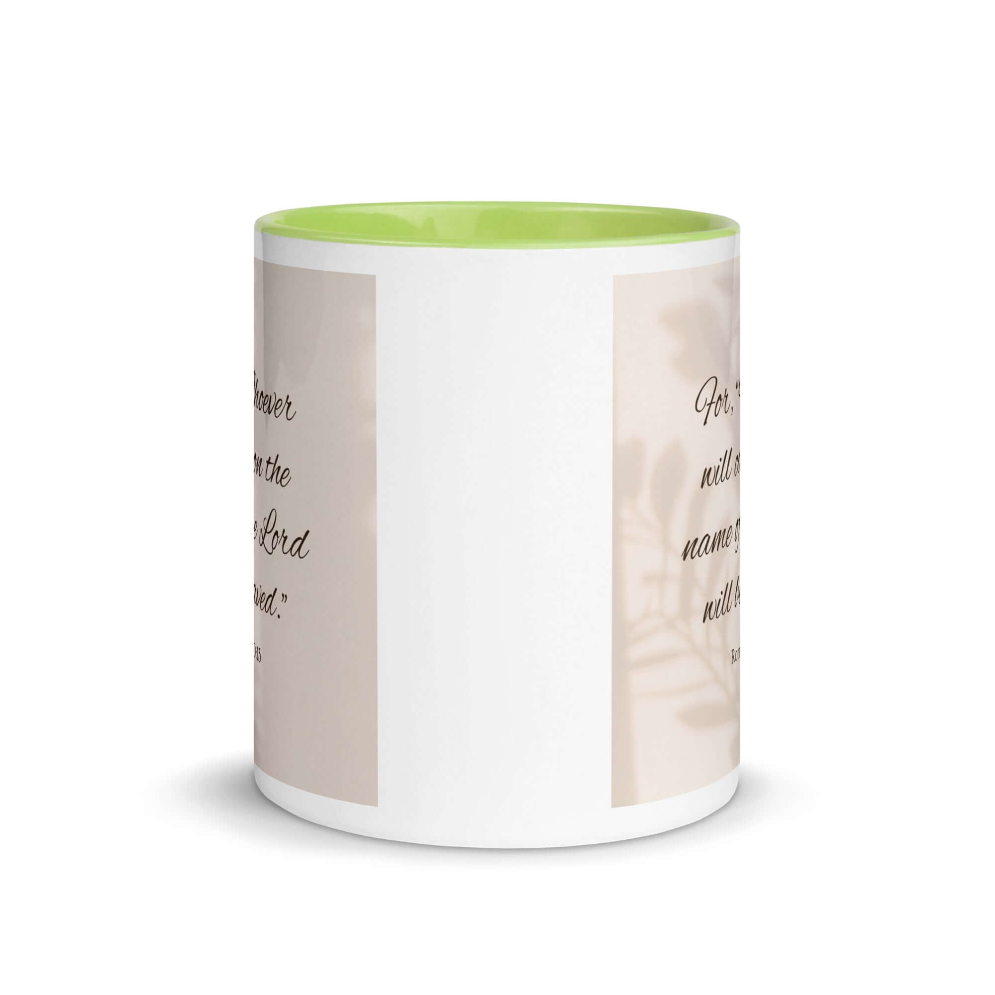 Romans 10:13 Bible Verse, Whoever White Ceramic Mug with Color Inside
