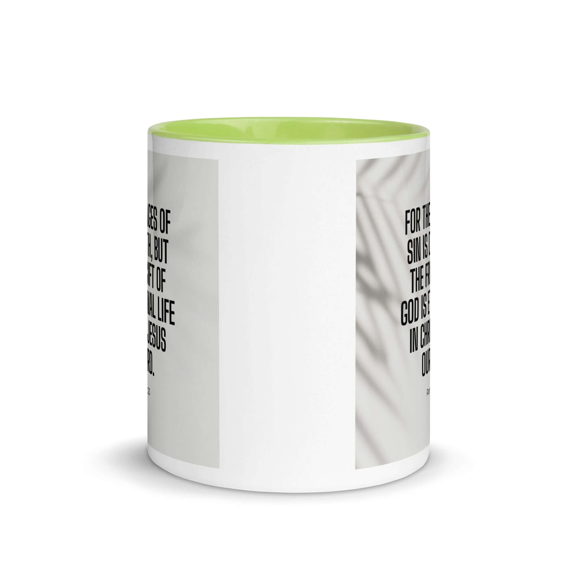 Romans 6:23 Bible Verse, eternal life White Ceramic Mug with Color Inside