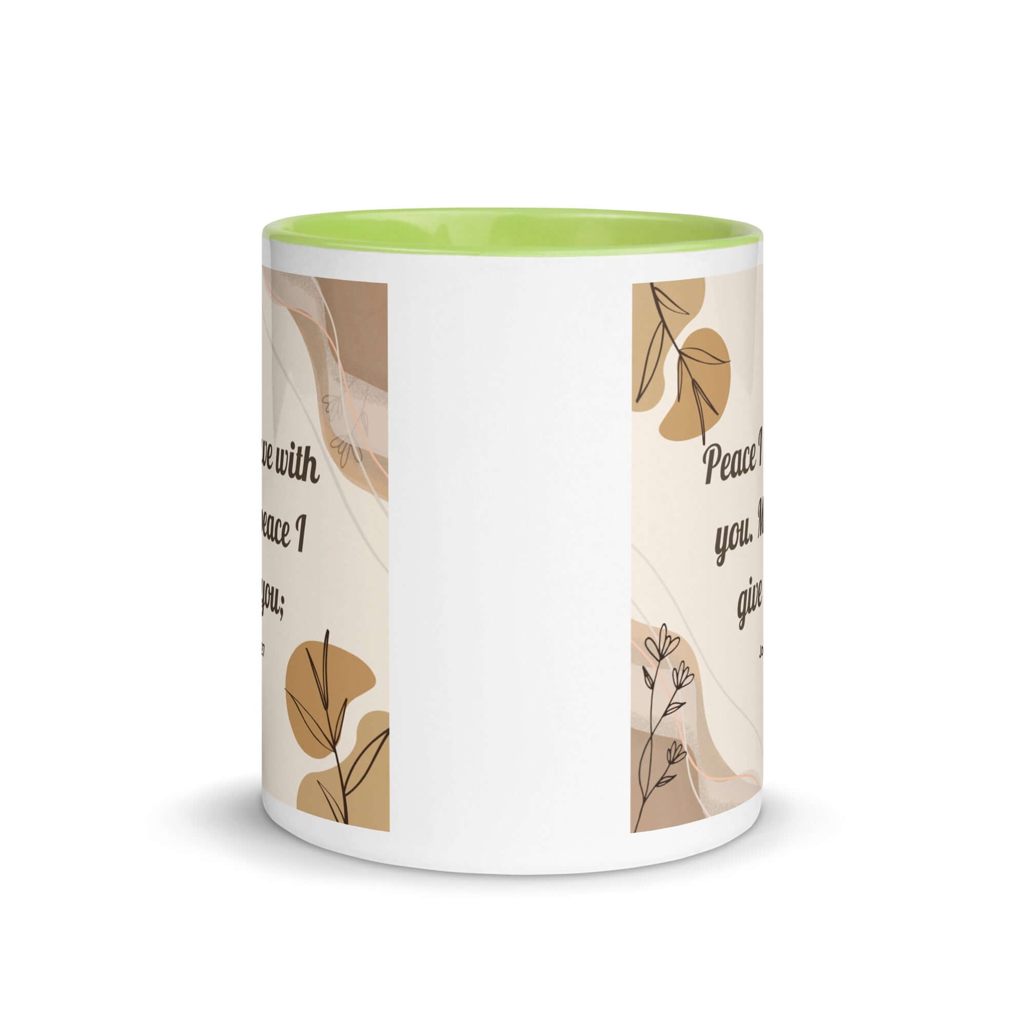 John 14:27 Bible Verse, Peace I White Ceramic Mug with Color Inside