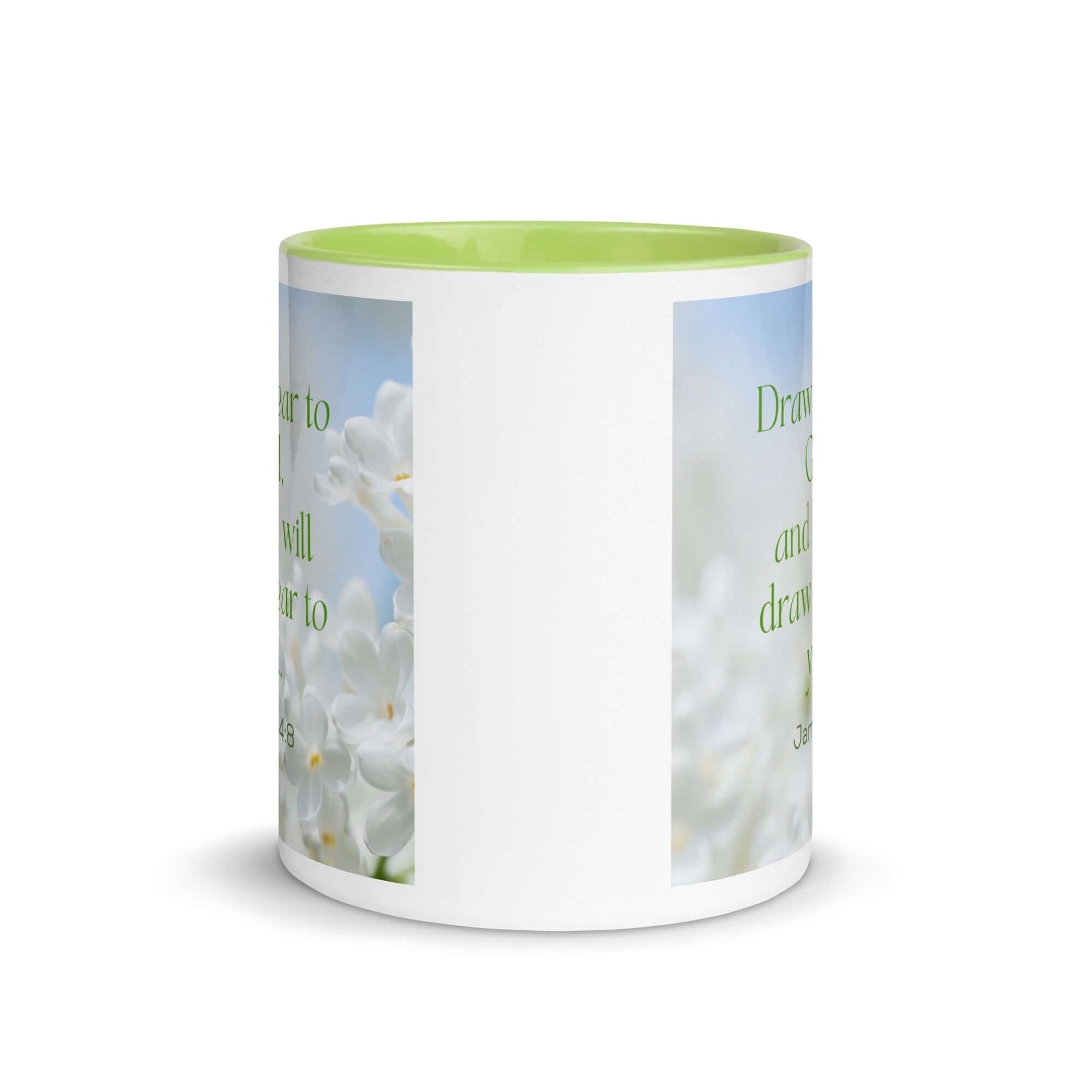 James 4:8 Bible Verse, Draw near White Ceramic Mug with Color Inside