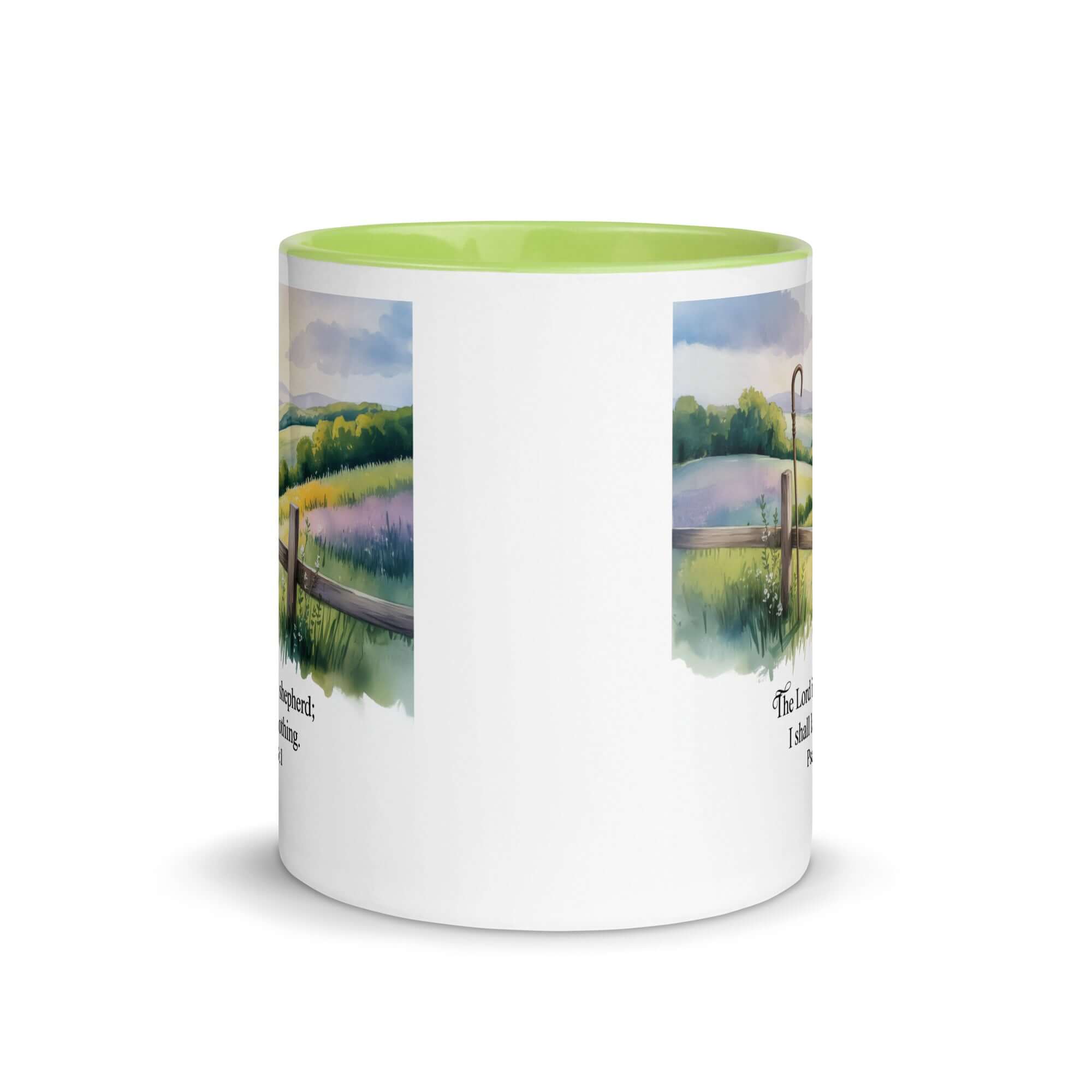 Psalm 23:1 Bible Verse, Lack White Ceramic Mug with Color Inside