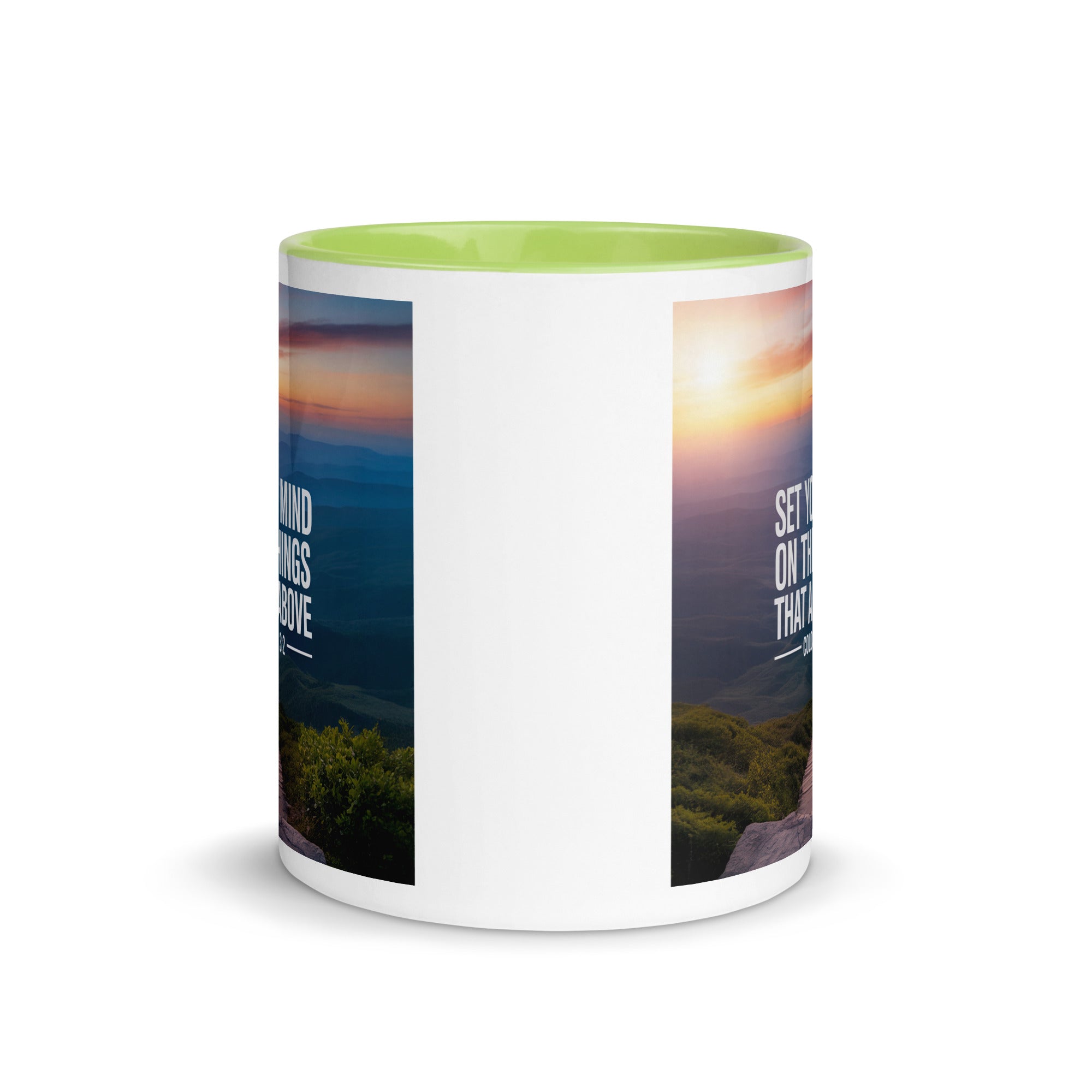 Colossians 3:2 Bible Verse your mind White Ceramic Mug with Color Inside