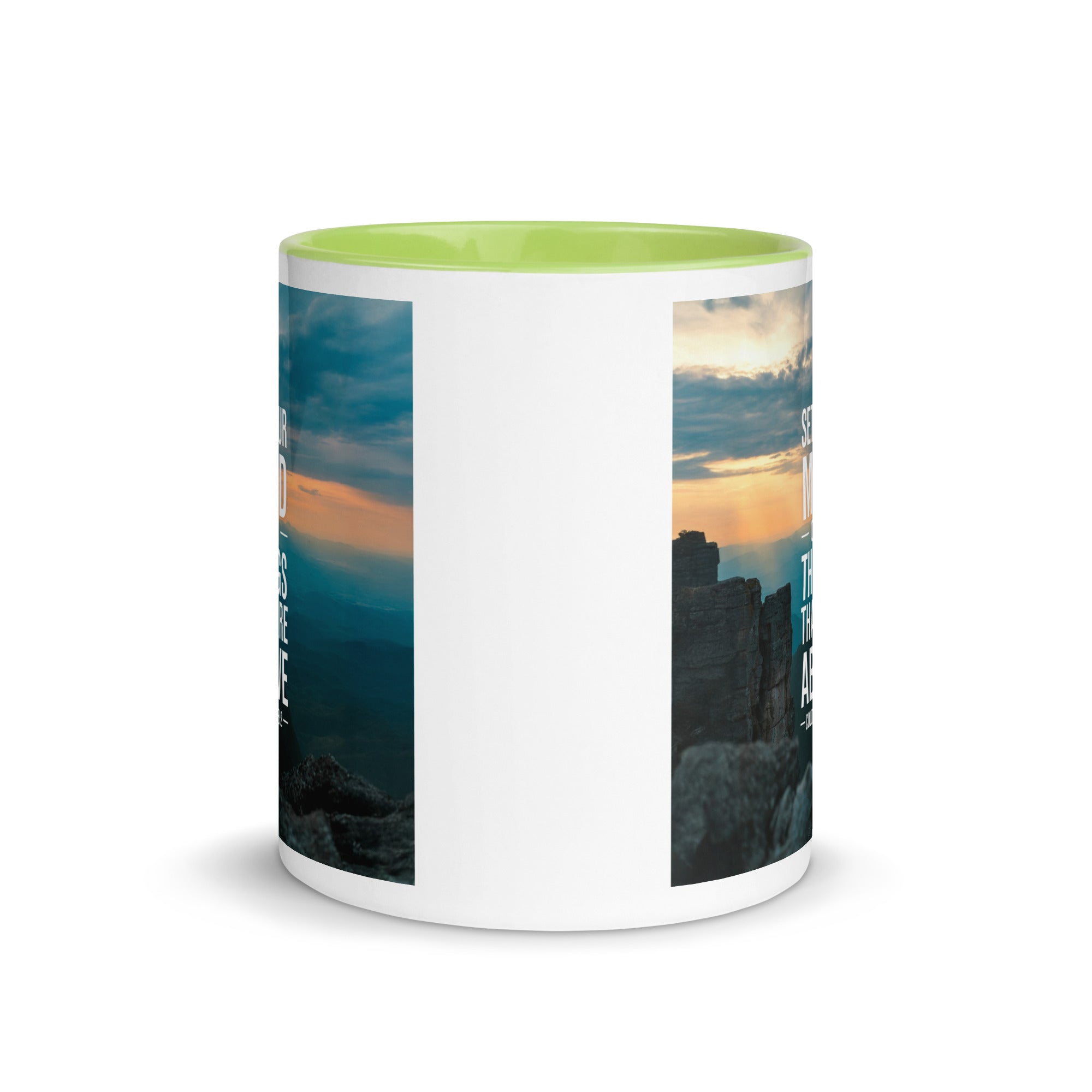 Colossians 3:2 Bible Verse on the White Ceramic Mug with Color Inside