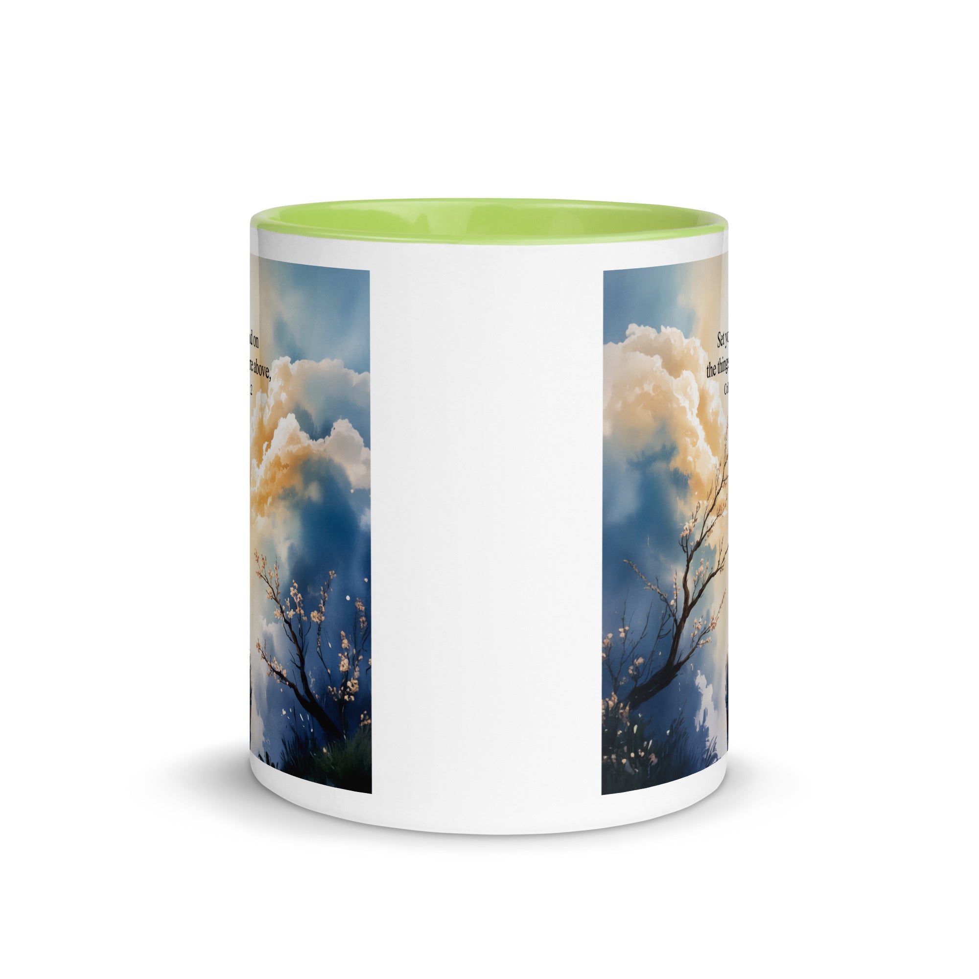 Colossians 3:2 Bible Verse the things White Ceramic Mug with Color Inside