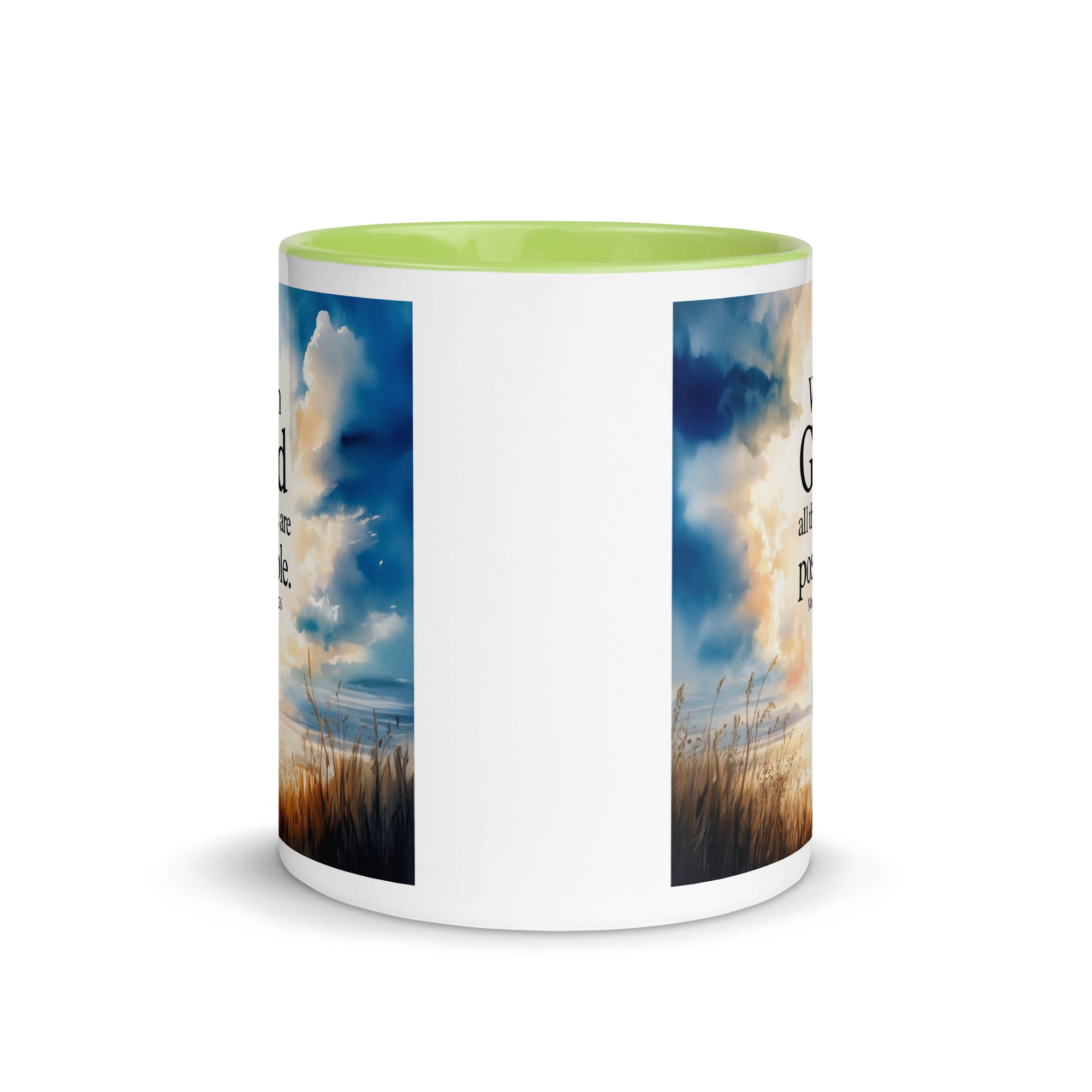 Matthew 19:26 Bible Verse Jesus White Ceramic Mug with Color Inside