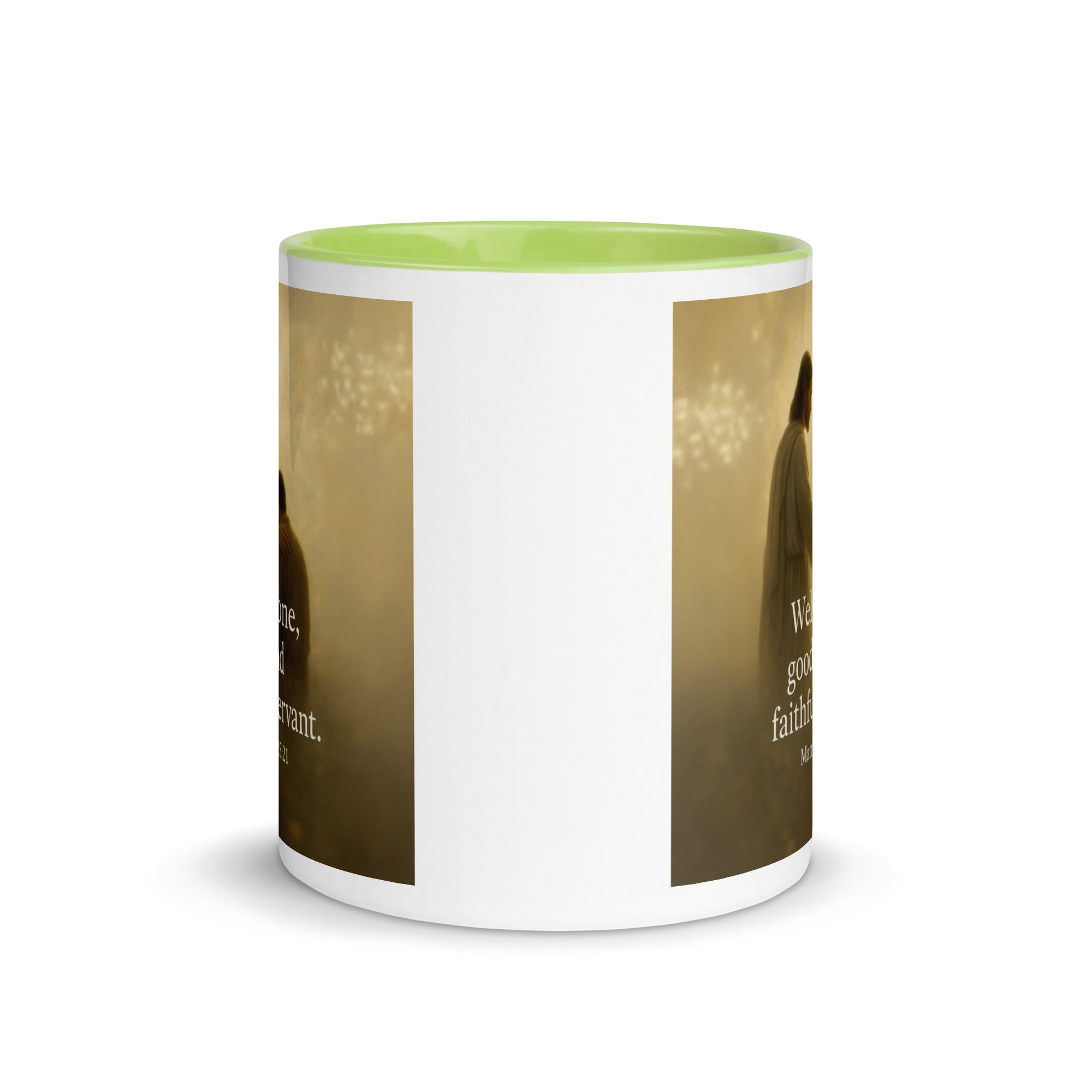 Matthew 25:21 Bible Verse Well Done White Ceramic Mug with Color Inside