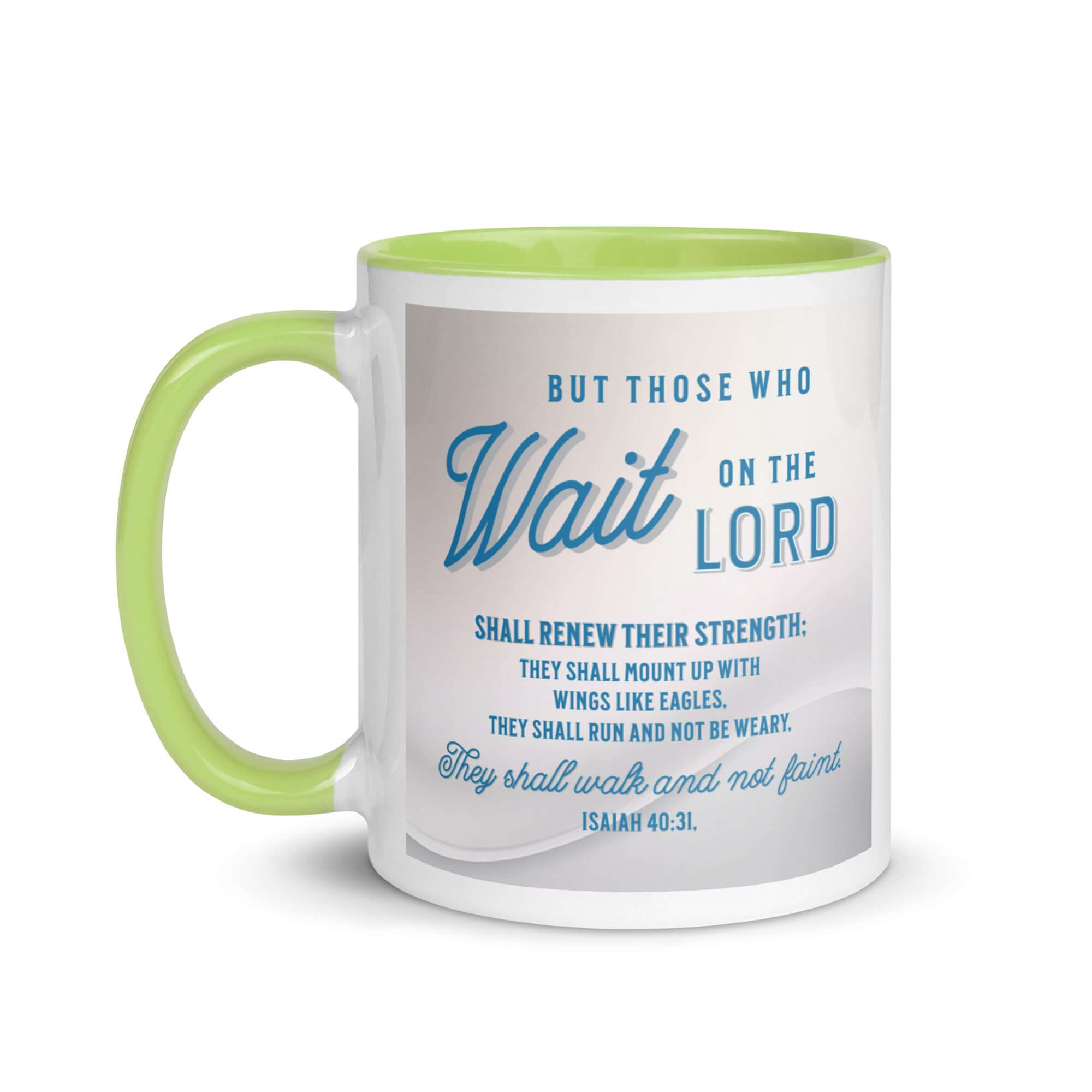 Isaiah 40:31 Bible Verse, Wings like Eagles White Ceramic Mug with Color Inside
