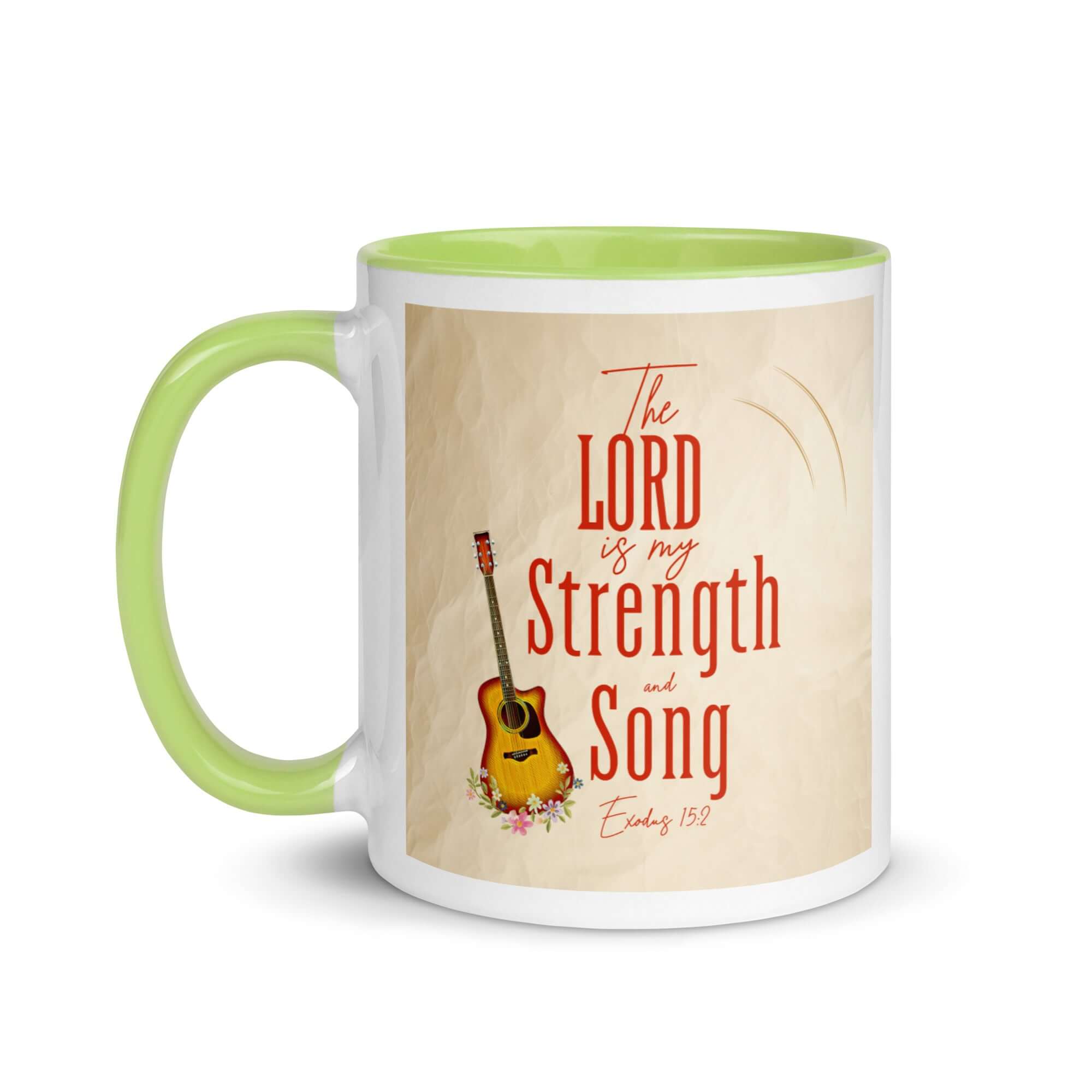 Exodus 15:2 Bible Verse, The LORD is my strength White Ceramic Mug with Color Inside