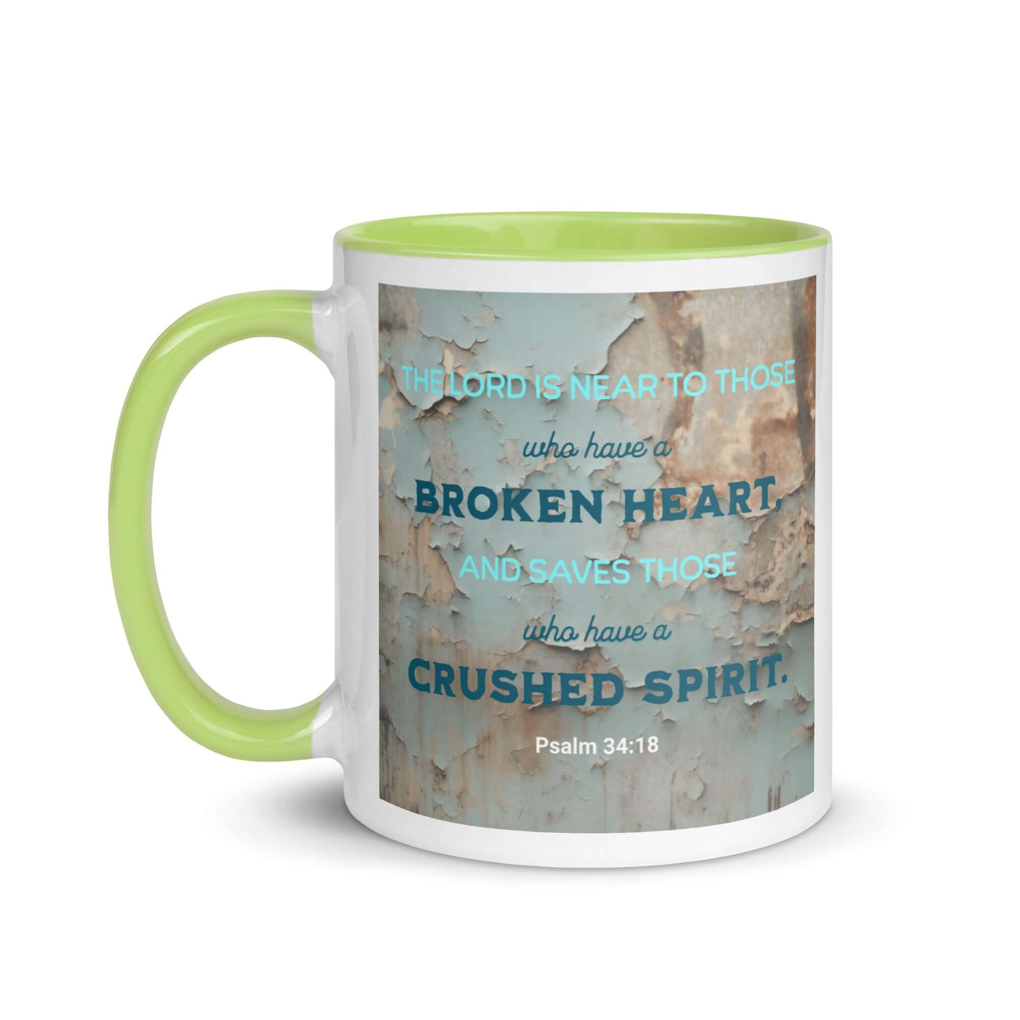 Psalm 34:18 Bible Verse, The LORD is Near White Ceramic Mug with Color Inside