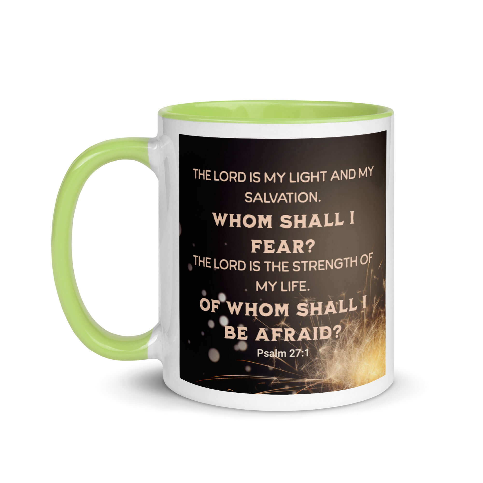 Psalm 27:1 Bible Verse, The LORD is My Light White Ceramic Mug with Color Inside