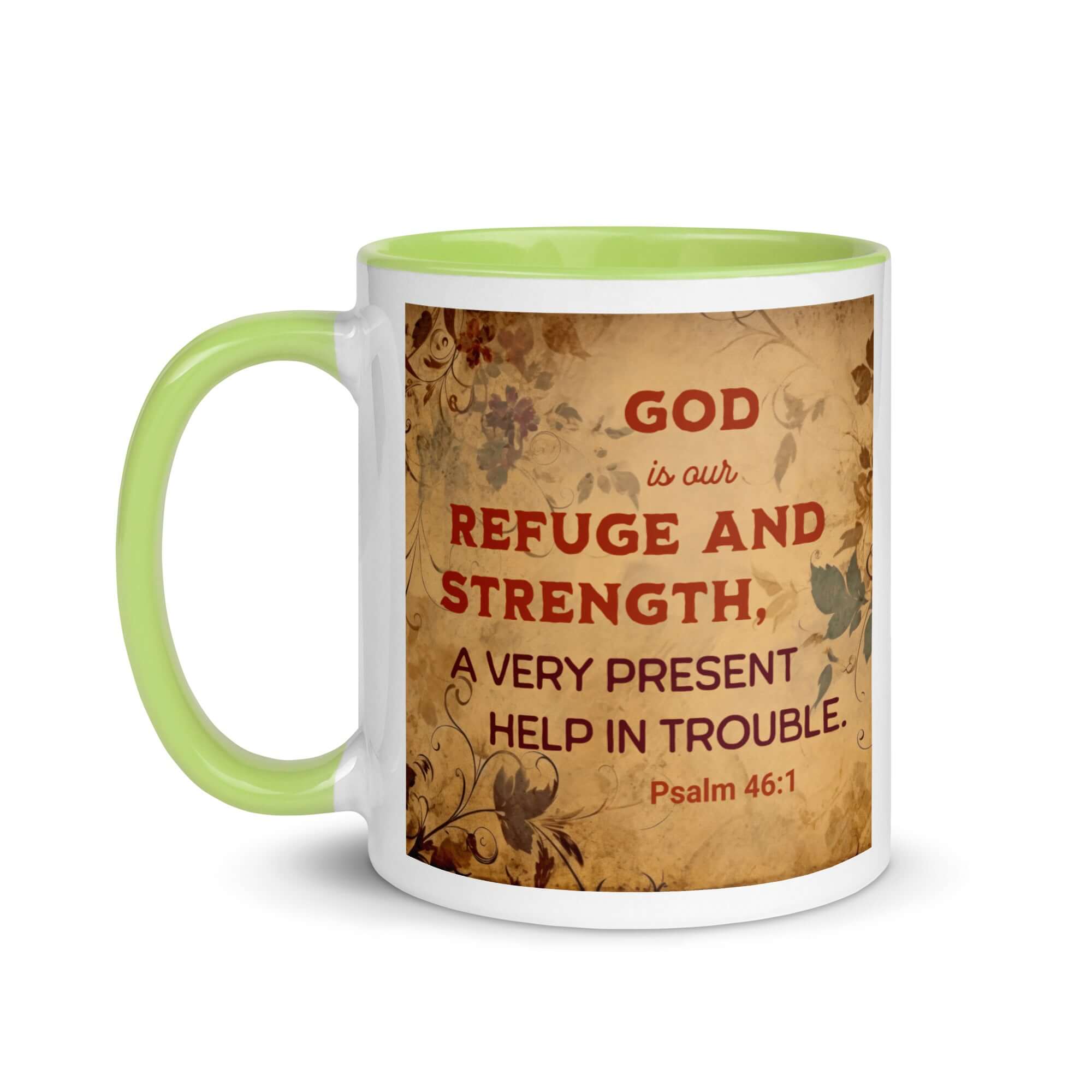 Psalm 46:1 Bible Verse, God is Our Refuge White Ceramic Mug with Color Inside