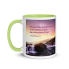 1 Corinthians 2:5 Bible Verse, power of God White Ceramic Mug with Color Inside