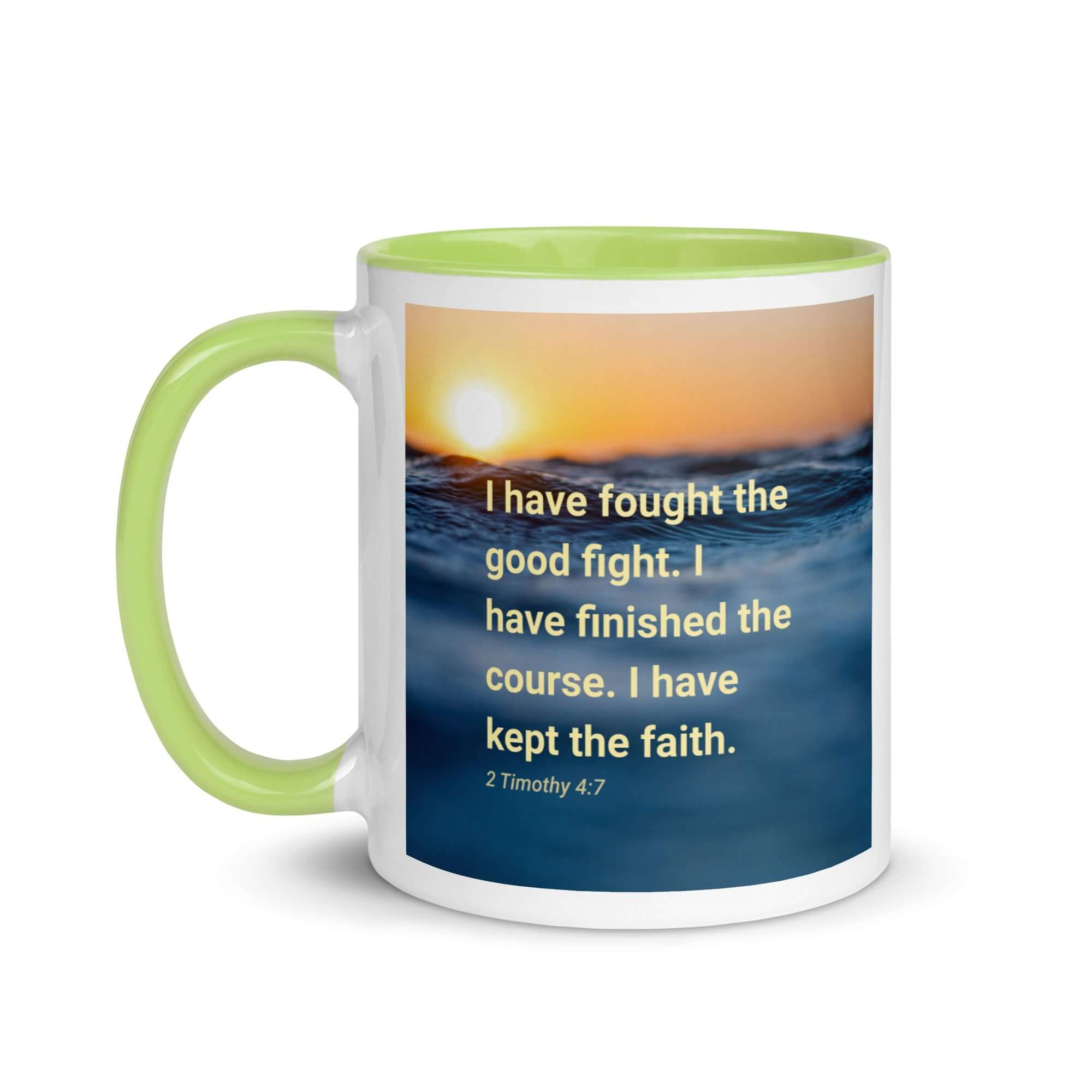 2 Timothy 4:7 Bible Verse, kept the faith White Ceramic Mug with Color Inside
