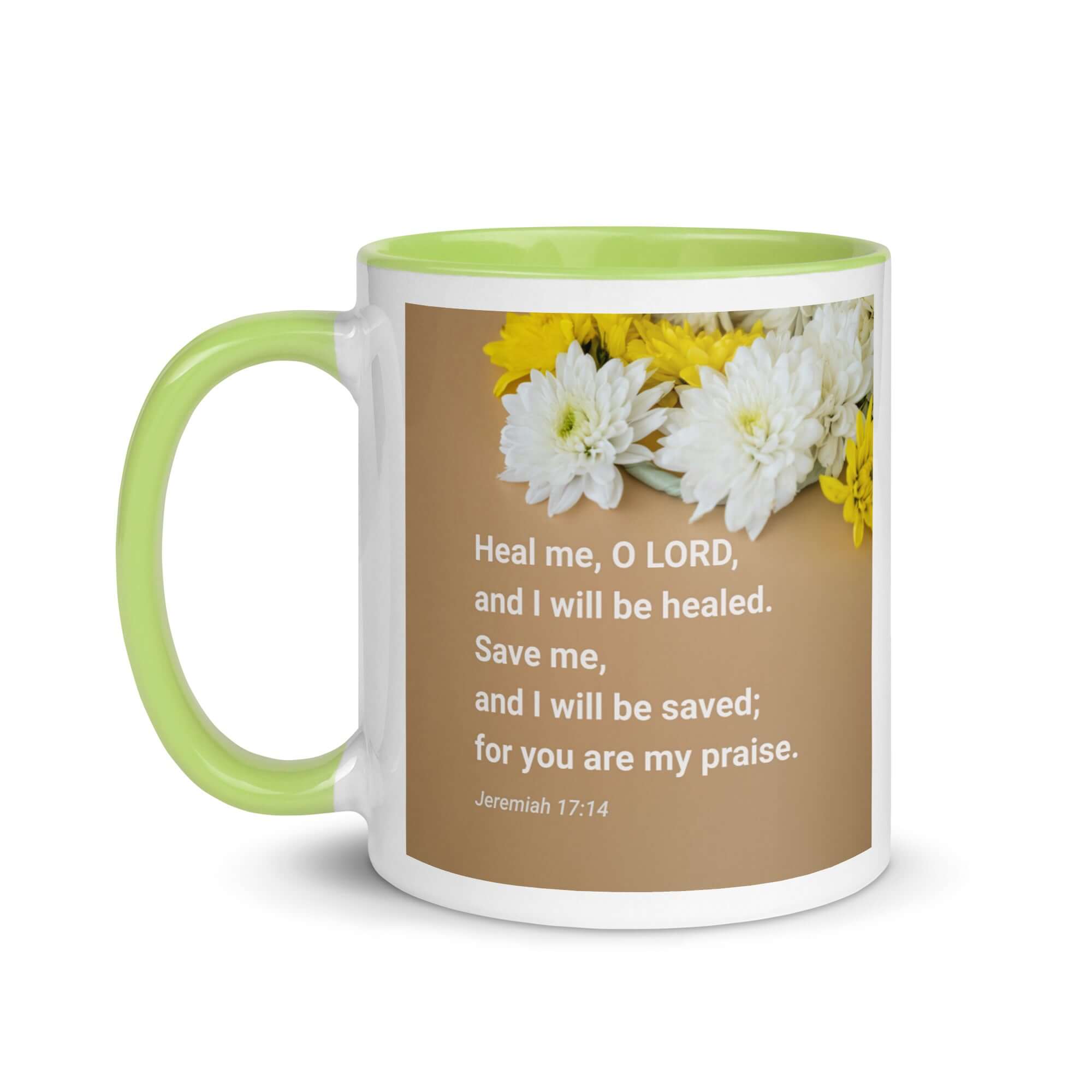 Jeremiah 17:14 Bible Verse, Heal me, O LORD White Ceramic Mug with Color Inside