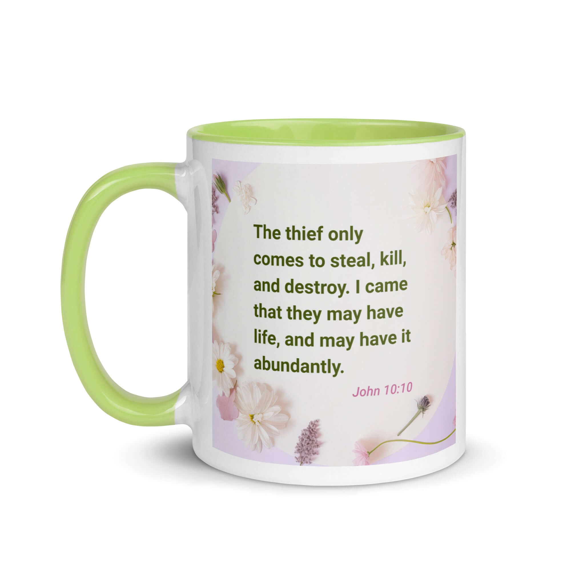 John 10:10 Bible Verse, Abundant Life White Ceramic Mug with Color Inside