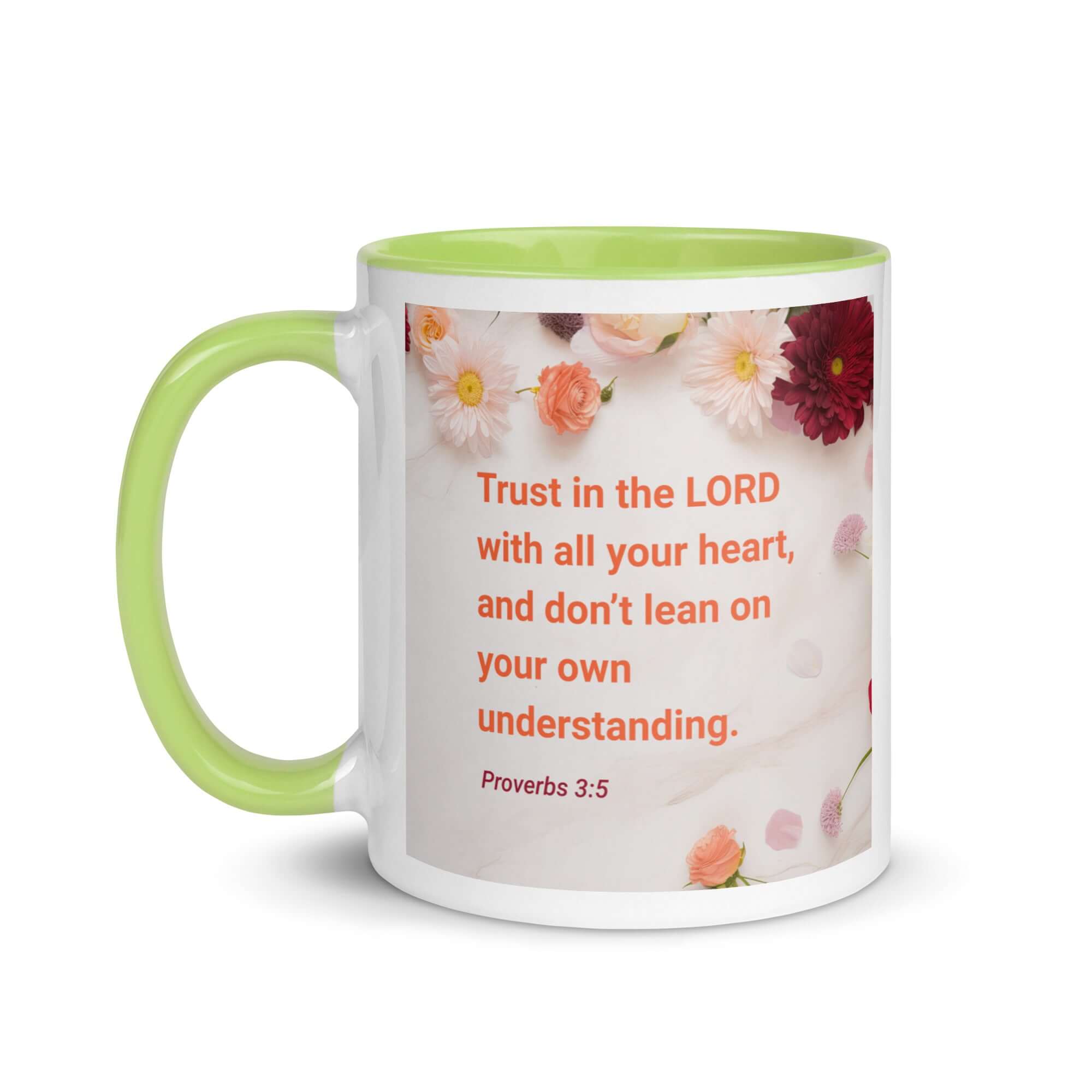 Proverbs 3:5 Bible Verse, Trust in the LORD White Ceramic Mug with Color Inside