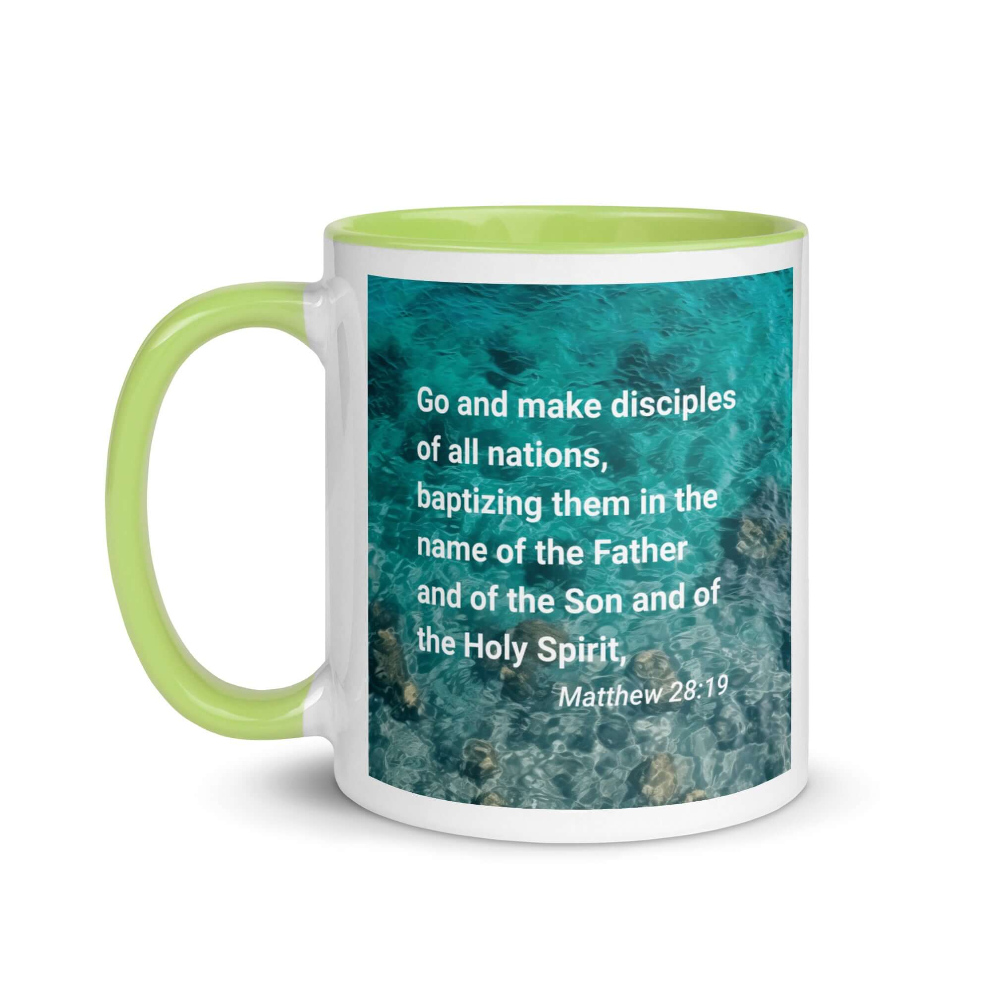 Matthew 28:19 Bible Verse, Make Disciples White Ceramic Mug with Color Inside