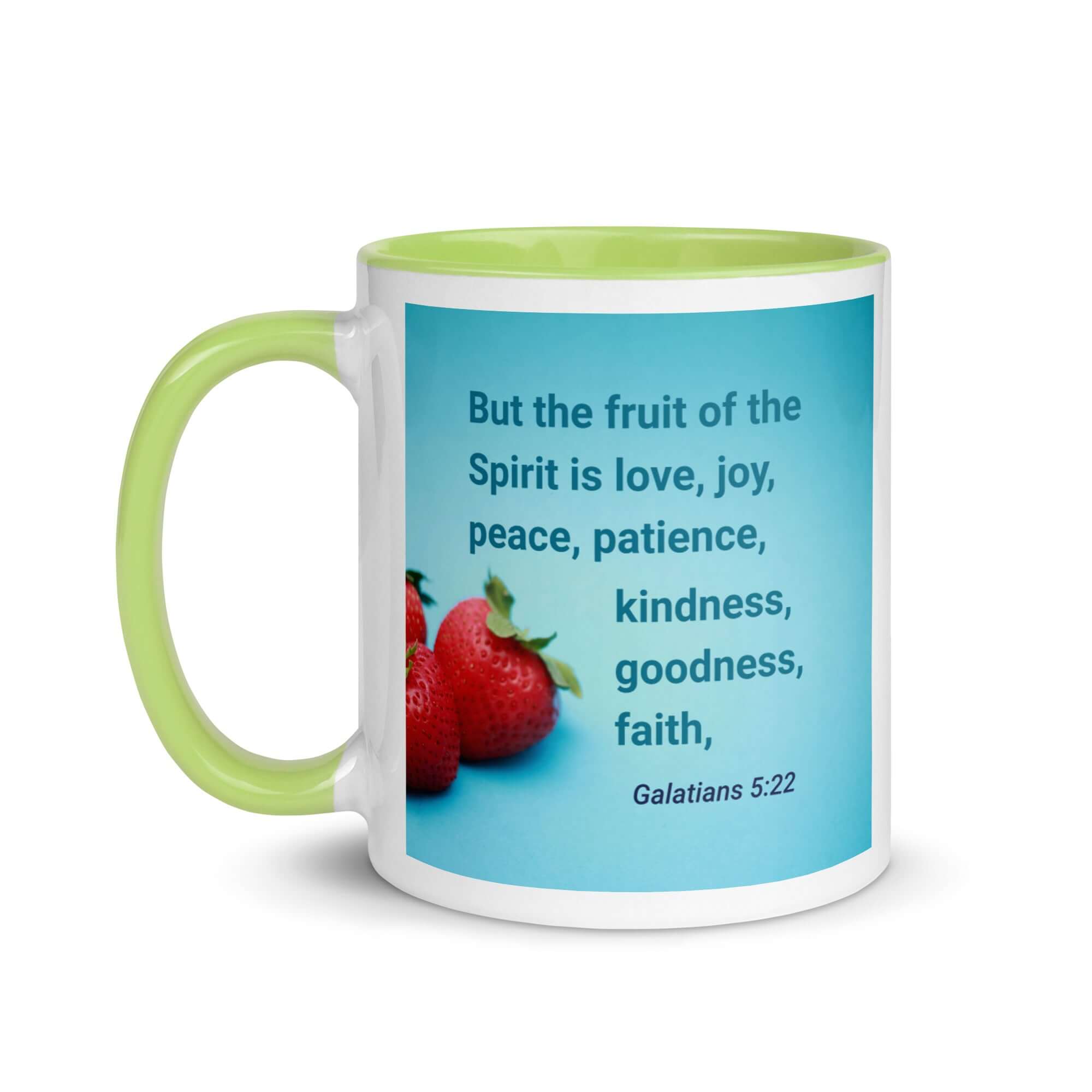 Galatians 5:22 Bible Verse, fruit of the Spirit White Ceramic Mug with Color Inside
