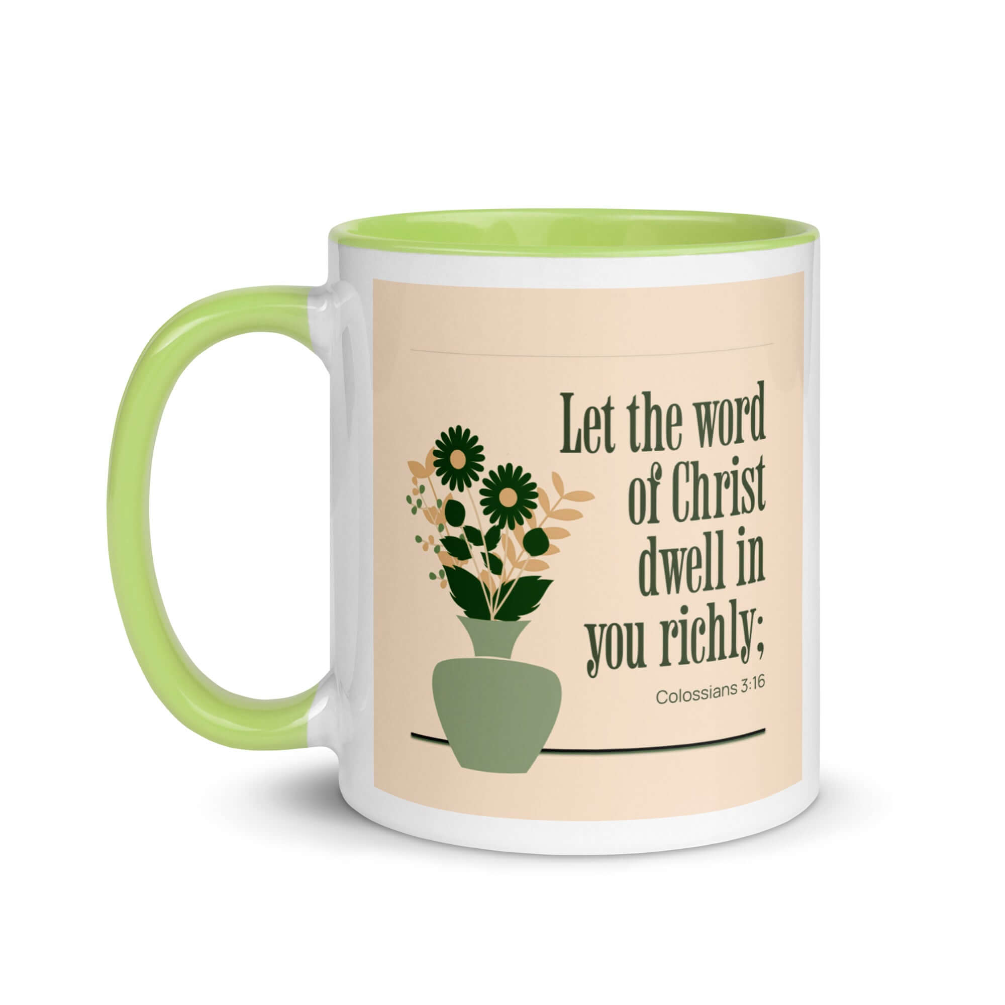 Colossians 3:16 Bible Verse, word of Christ White Ceramic Mug with Color Inside