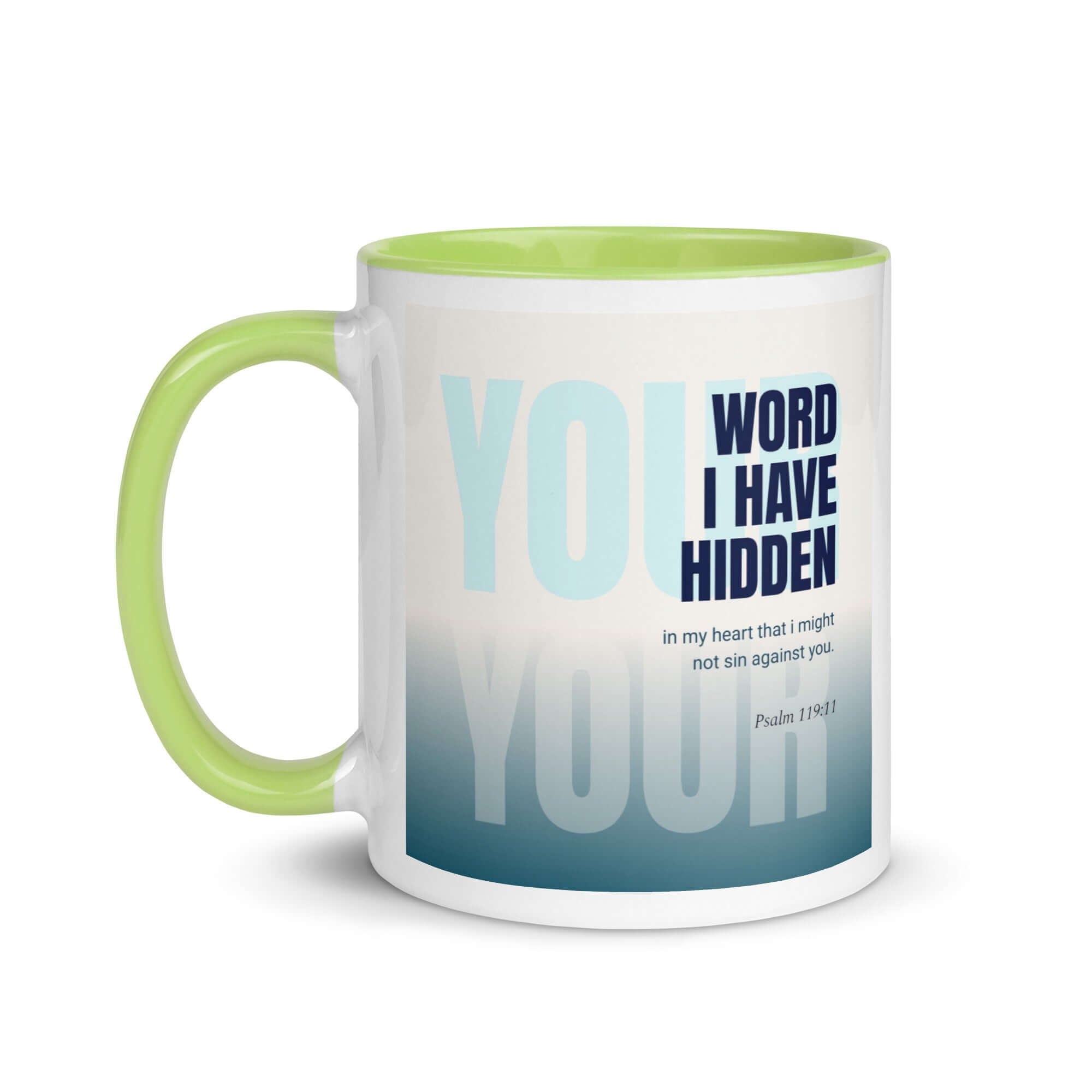 Psalm 119:11 Bible Verse, hidden your word White Ceramic Mug with Color Inside