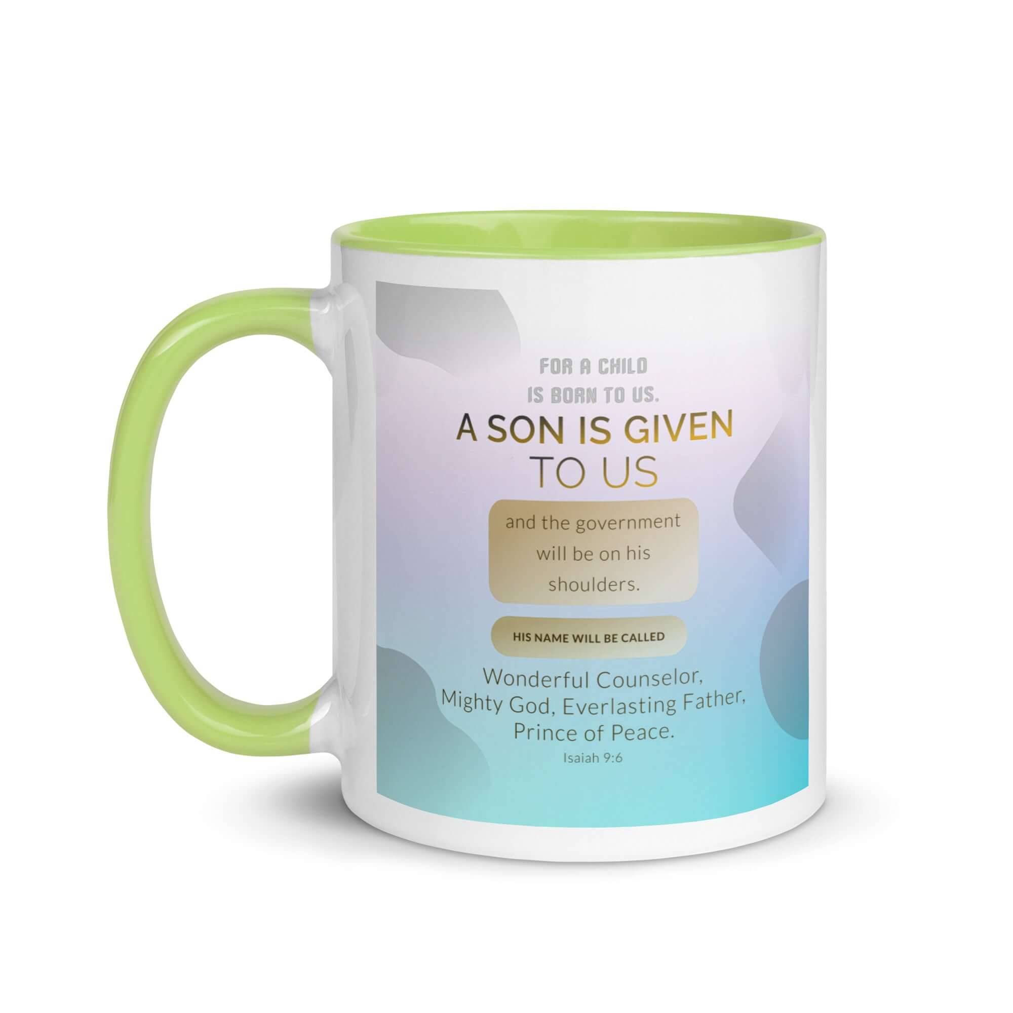 Isaiah 9:6 Bible Verse, Wonderful Counselor White Ceramic Mug with Color Inside