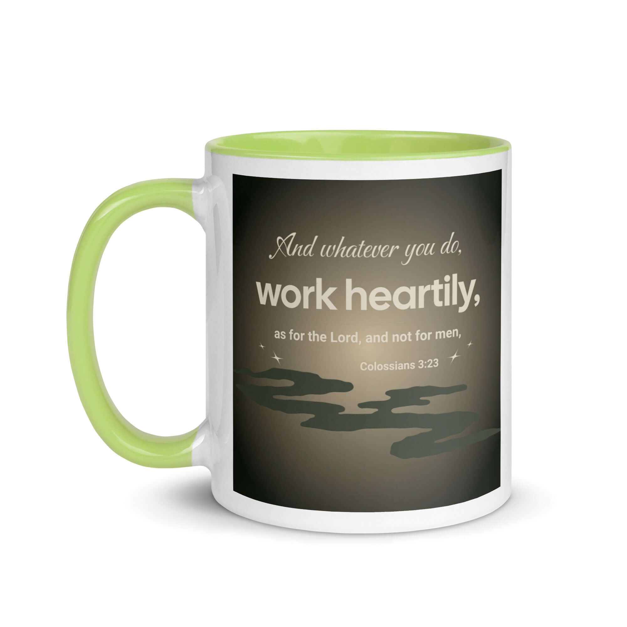 Colossians 3:23 Bible Verse, as for the Lord White Ceramic Mug with Color Inside