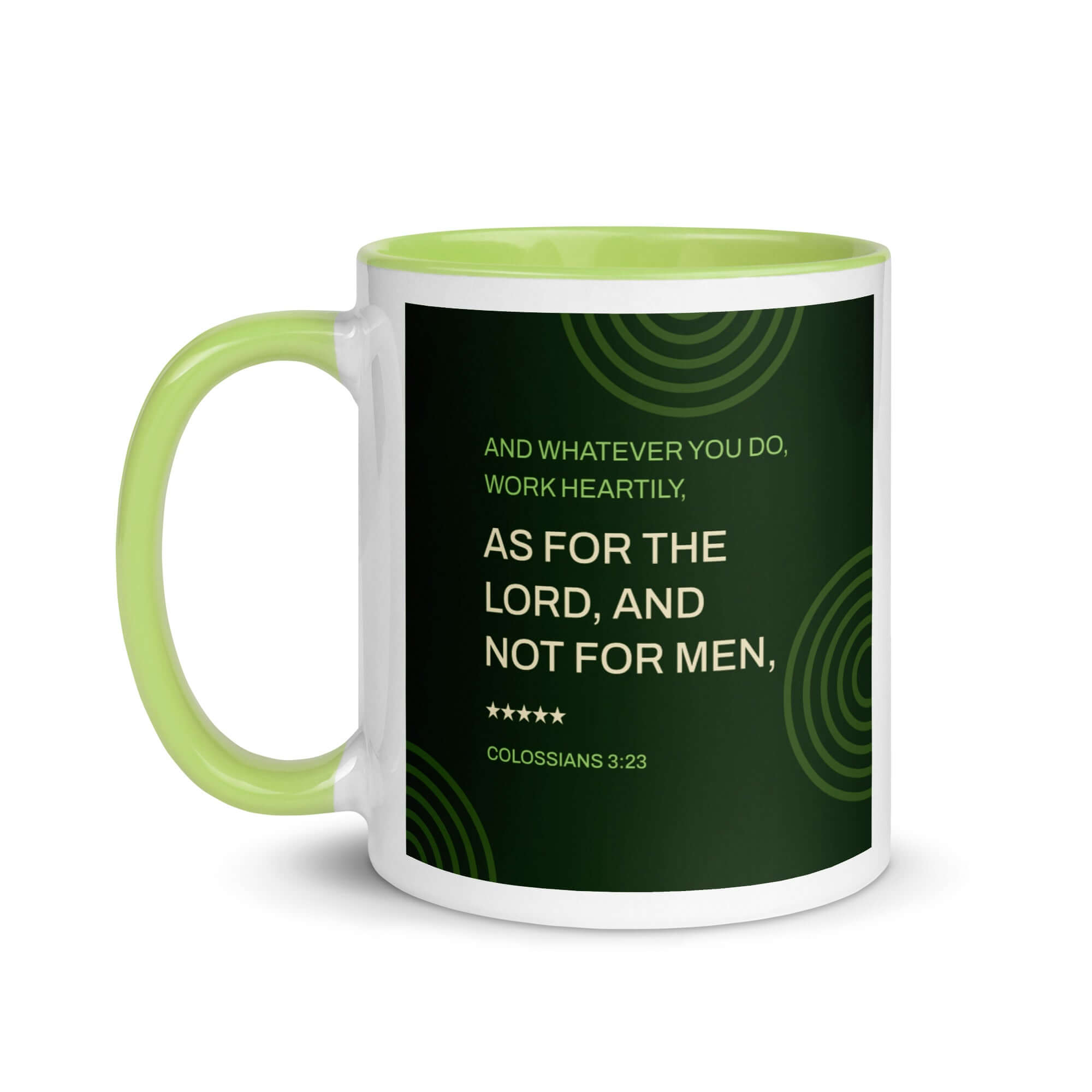 Colossians 3:23 Bible Verse, not for men White Ceramic Mug with Color Inside