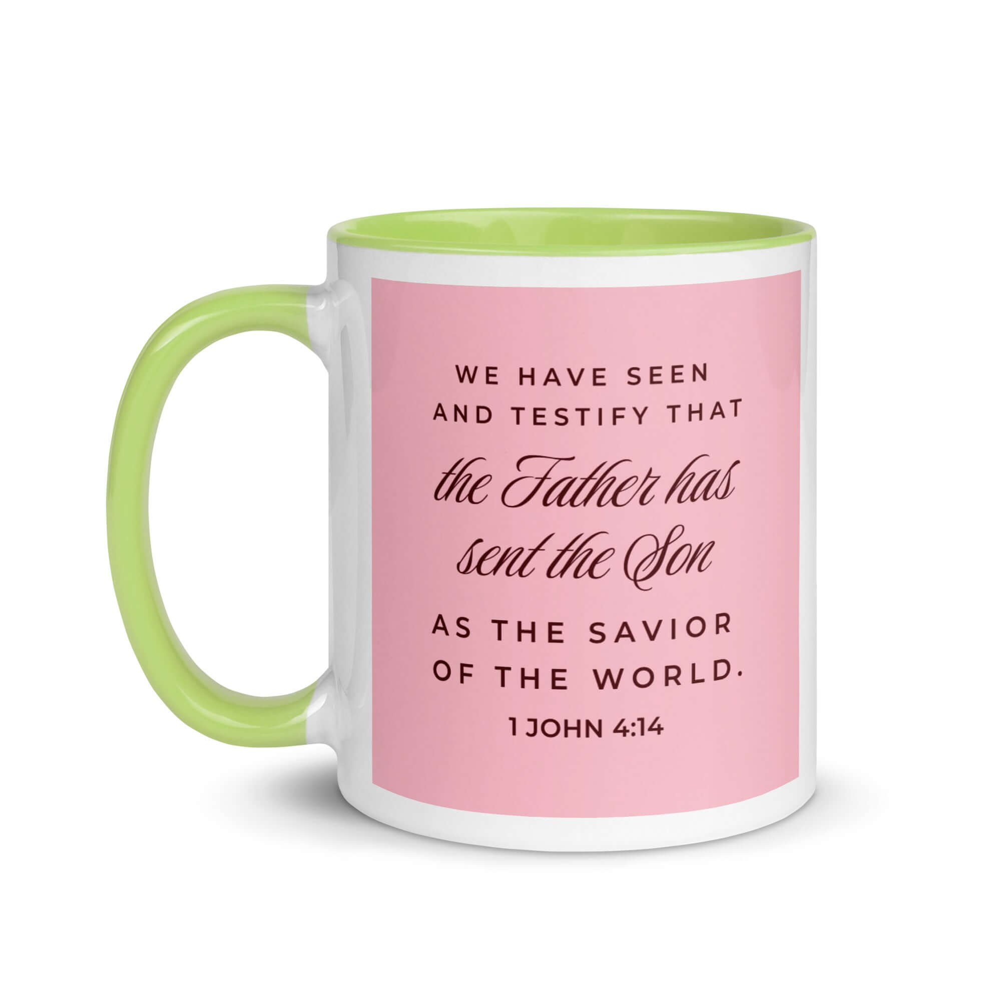 1 John 4:14 Bible Verse, We have seen White Ceramic Mug with Color Inside