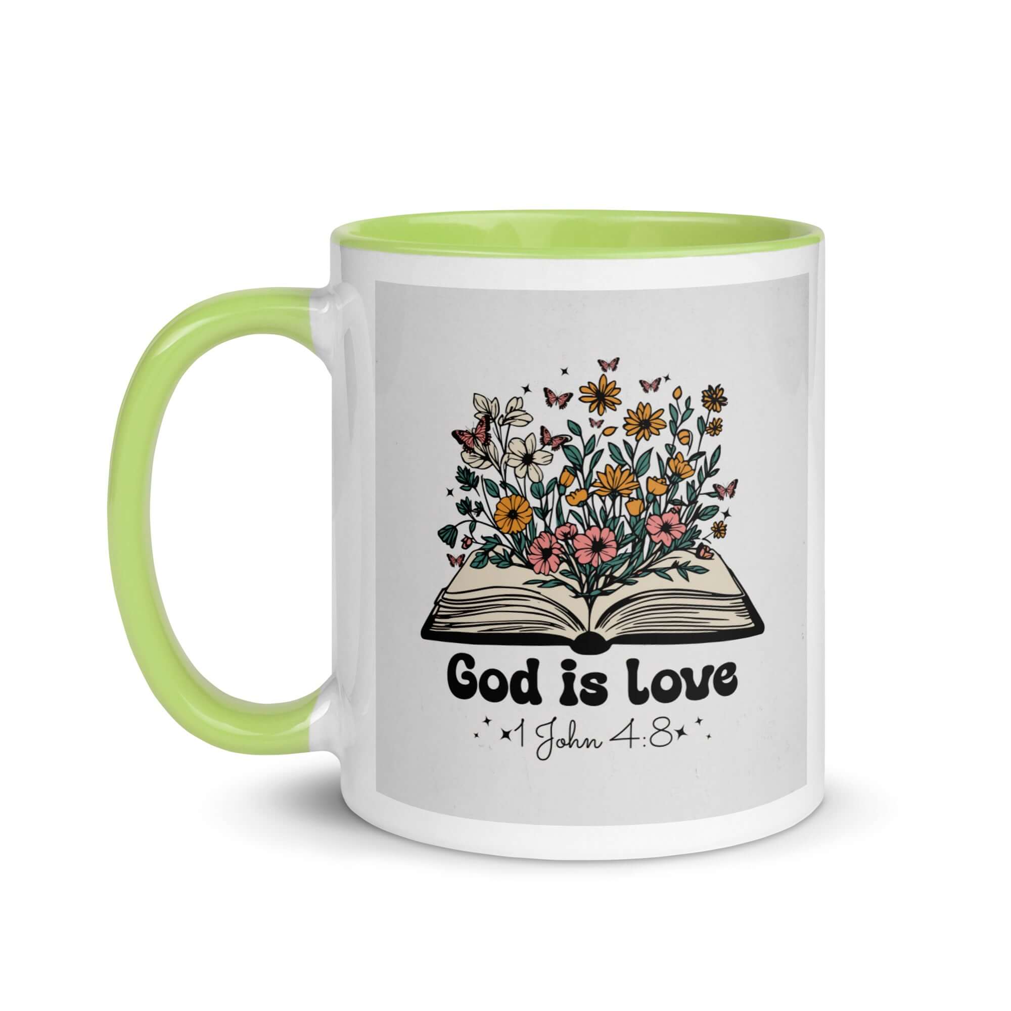 1 John 4:8 Bible Verse, God is Love White Ceramic Mug with Color Inside