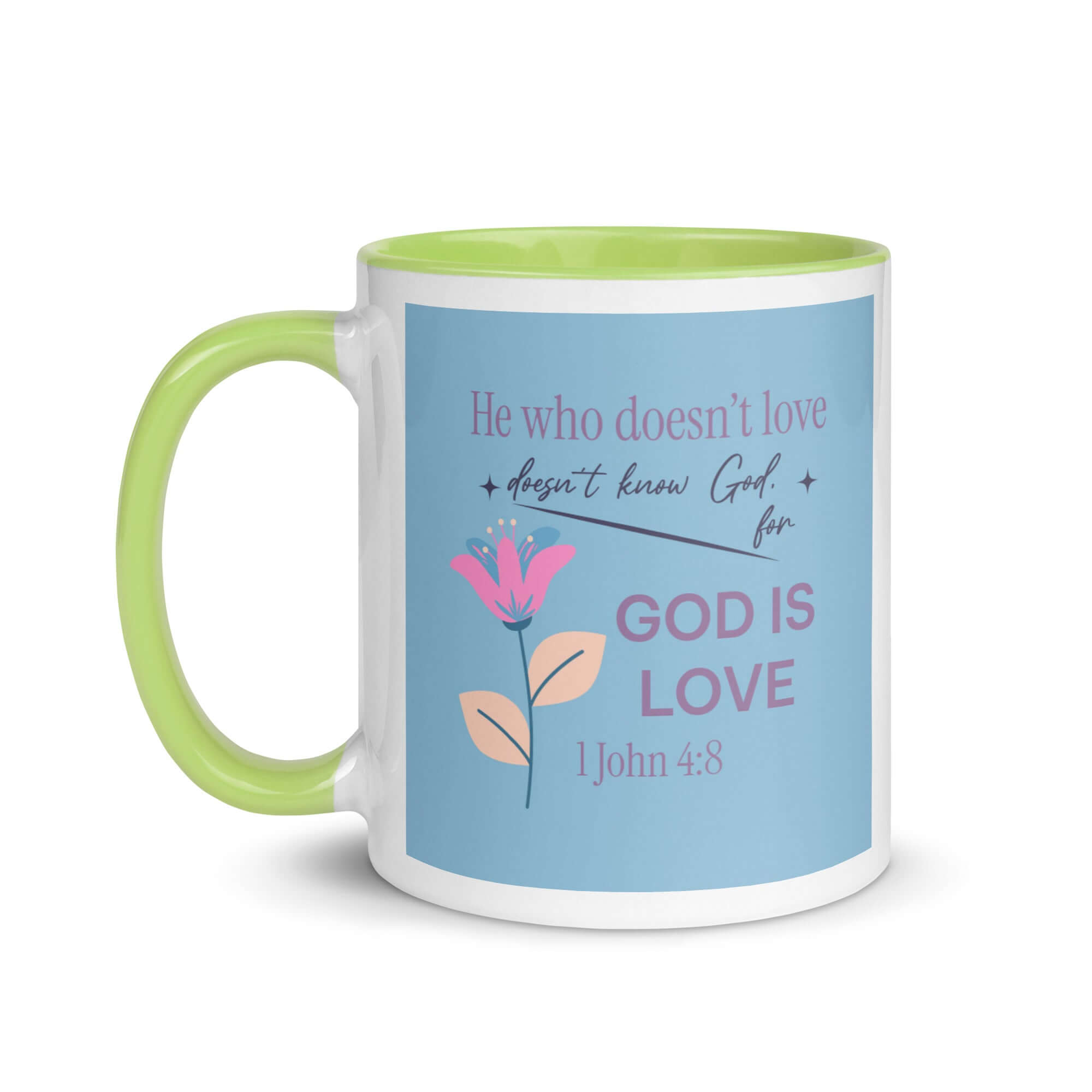 1 John 4:8 Bible Verse, doesn’t love White Ceramic Mug with Color Inside