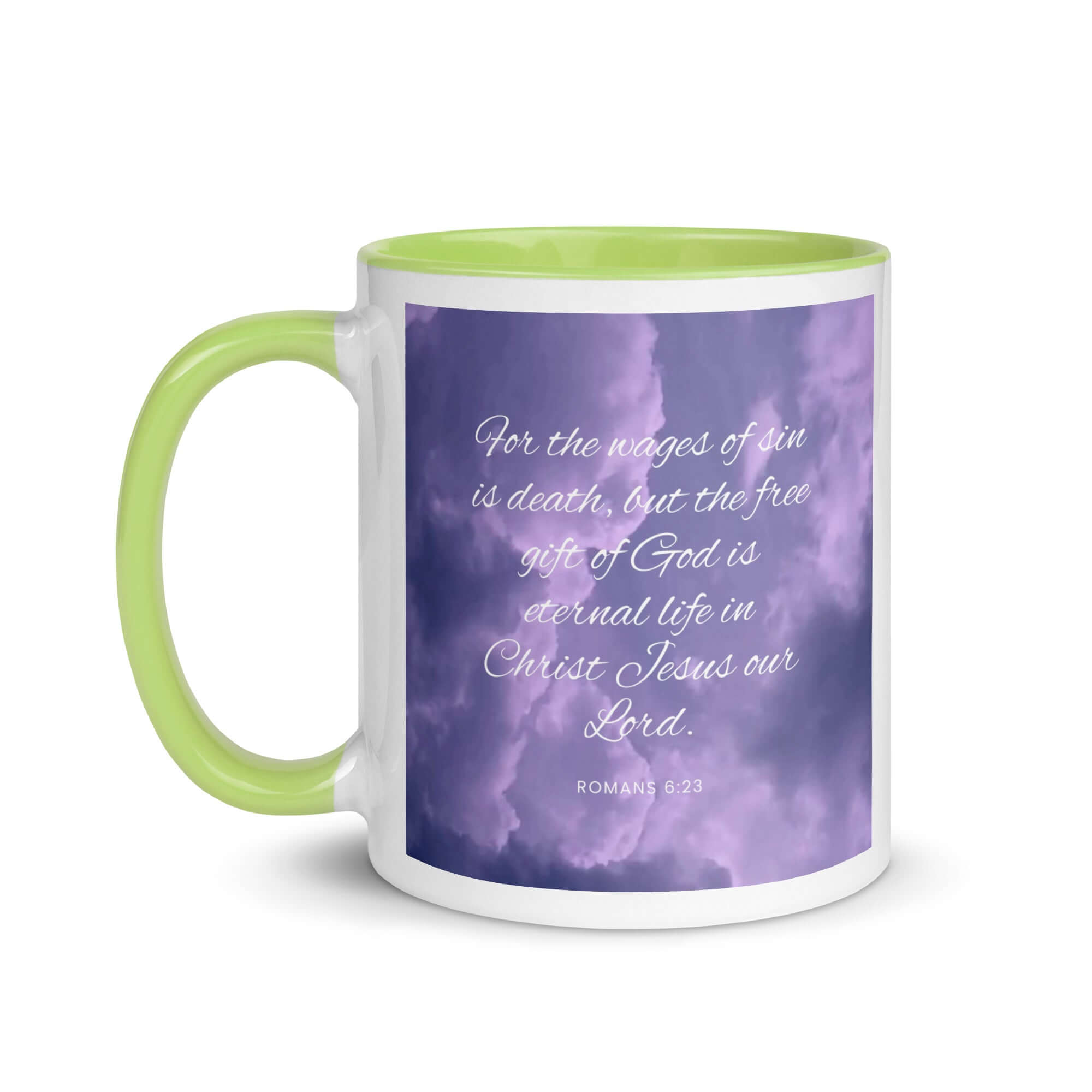 Romans 6:23 Bible Verse, free gift White Ceramic Mug with Color Inside