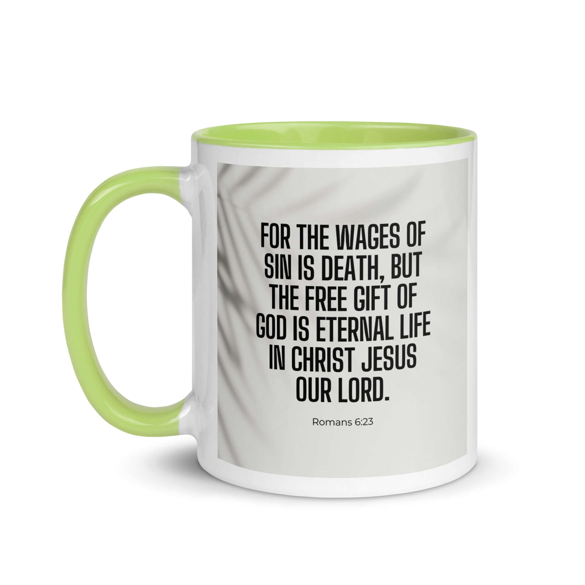 Romans 6:23 Bible Verse, eternal life White Ceramic Mug with Color Inside