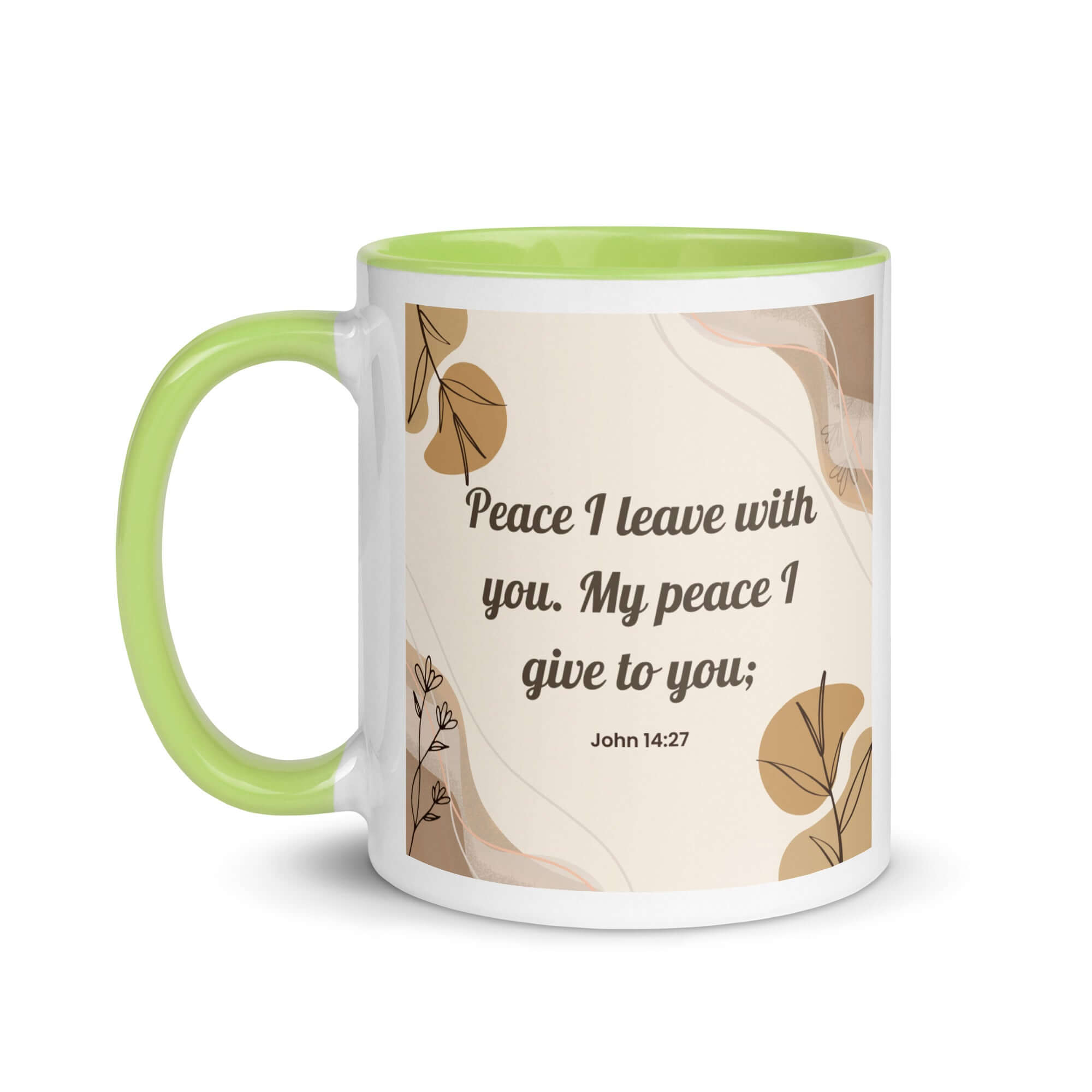John 14:27 Bible Verse, Peace I White Ceramic Mug with Color Inside