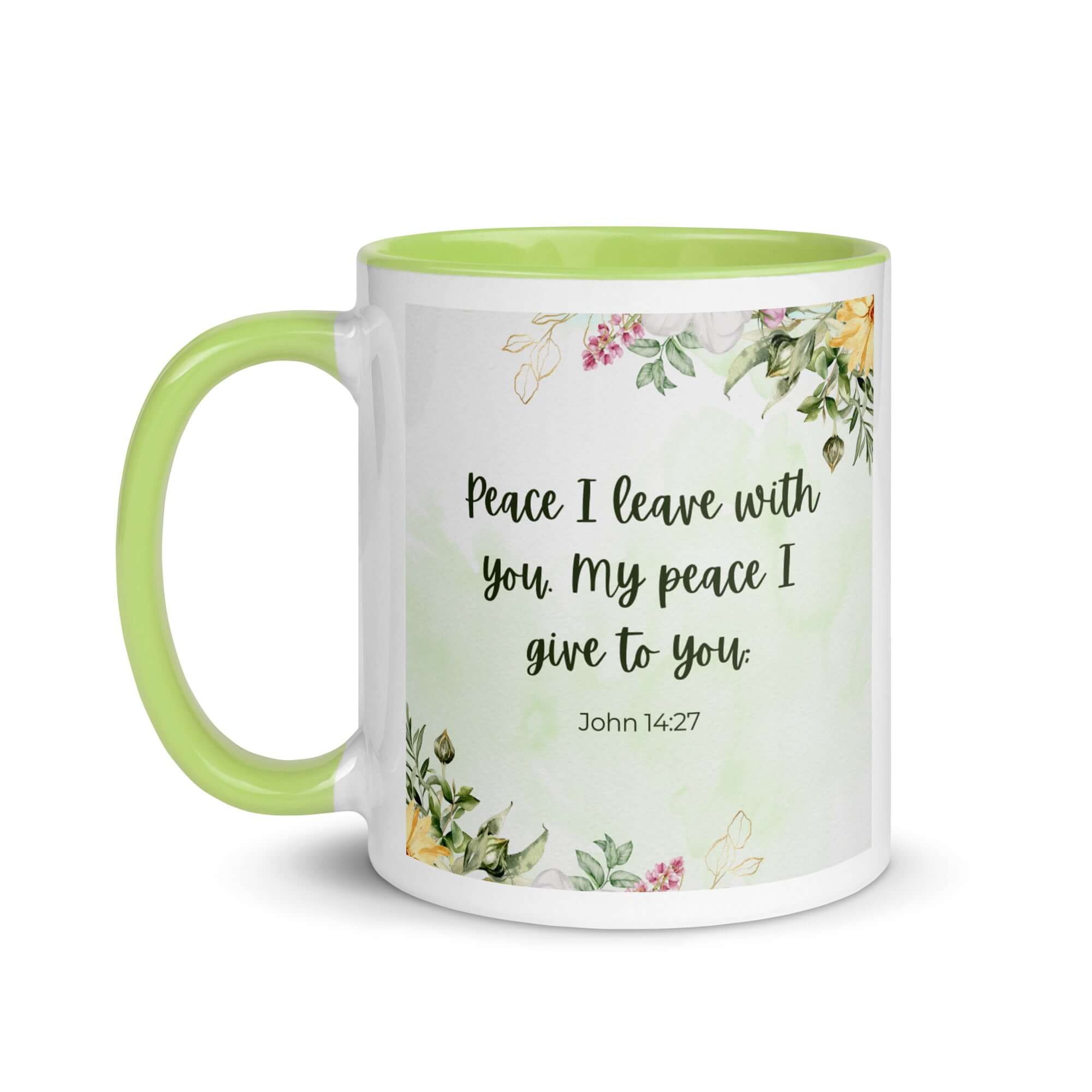 John 14:27 Bible Verse, My peace White Ceramic Mug with Color Inside