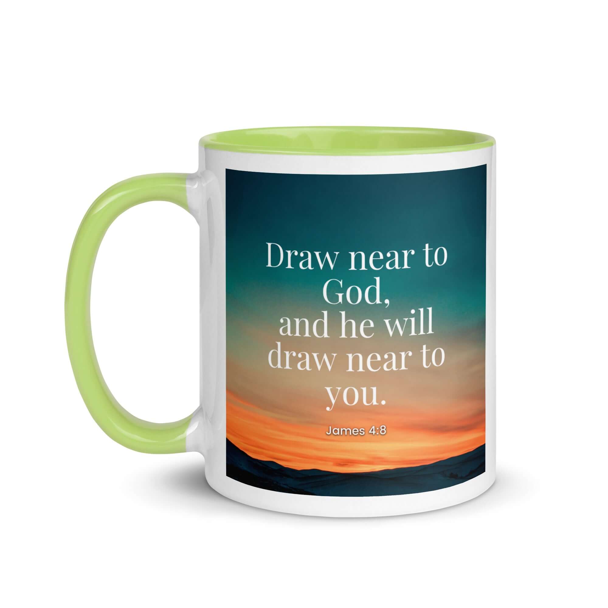 James 4:8 Bible Verse, near to God White Ceramic Mug with Color Inside