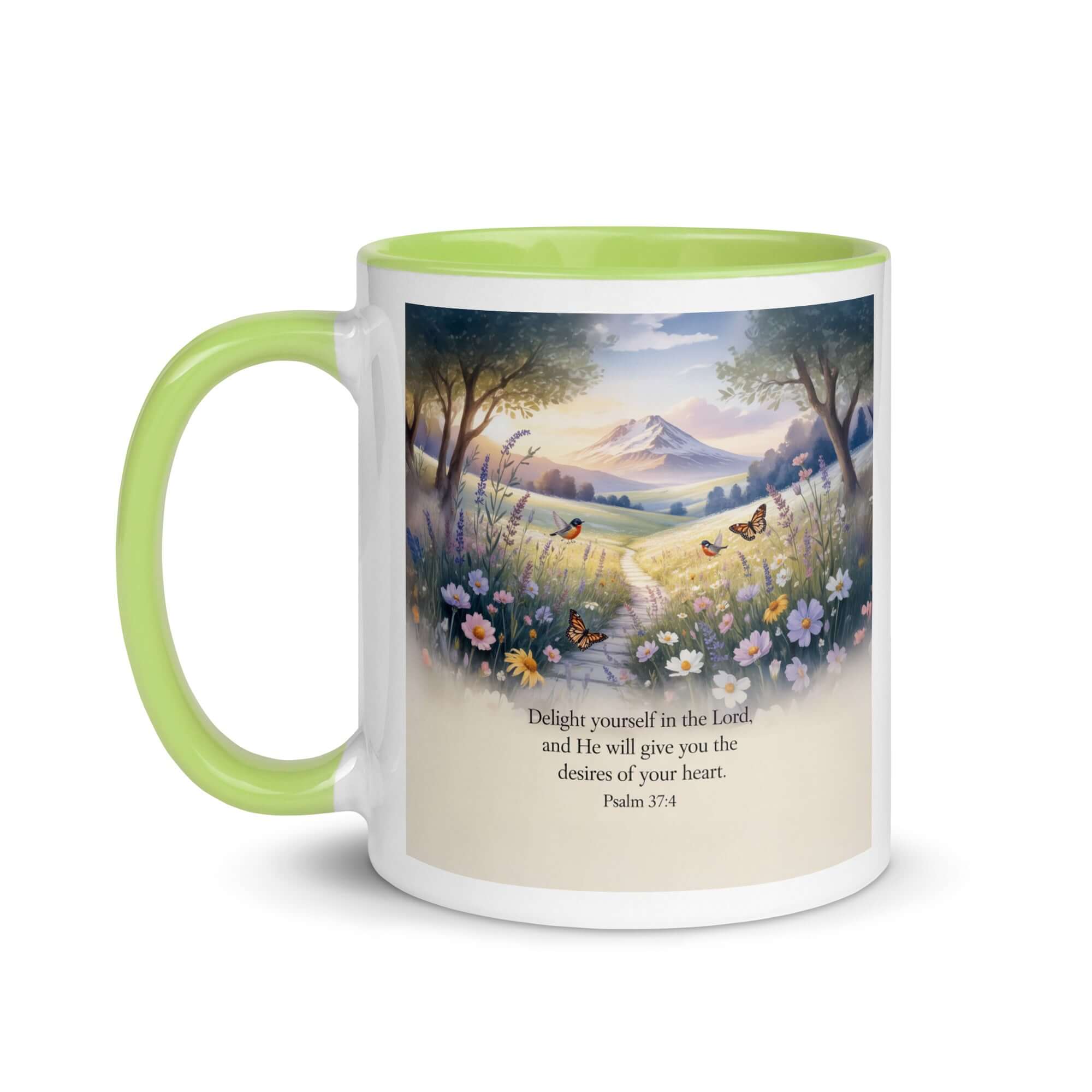 Psalm 37:4 Bible Verse, Delight White Ceramic Mug with Color Inside