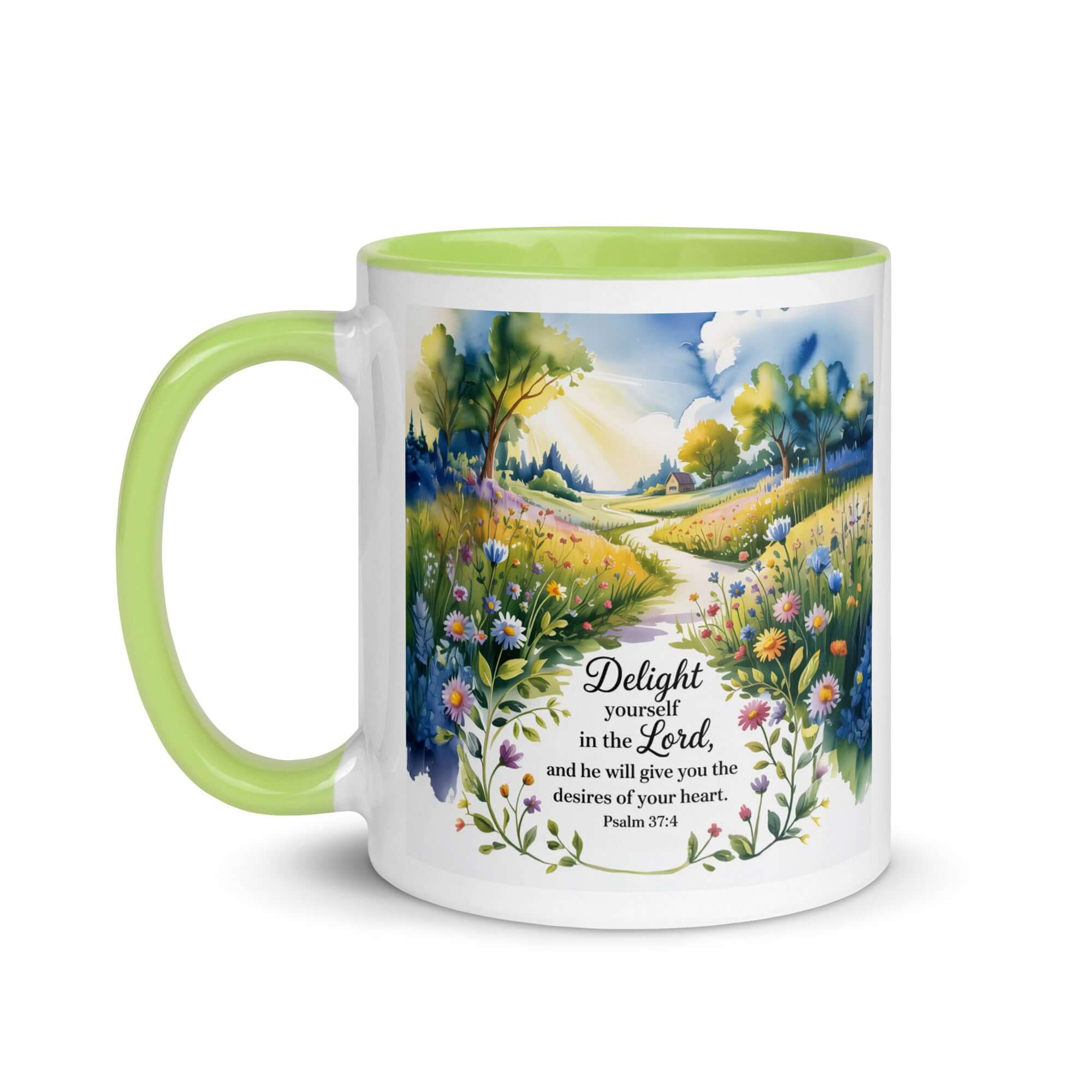 Psalm 37:4 Bible Verse, desires White Ceramic Mug with Color Inside