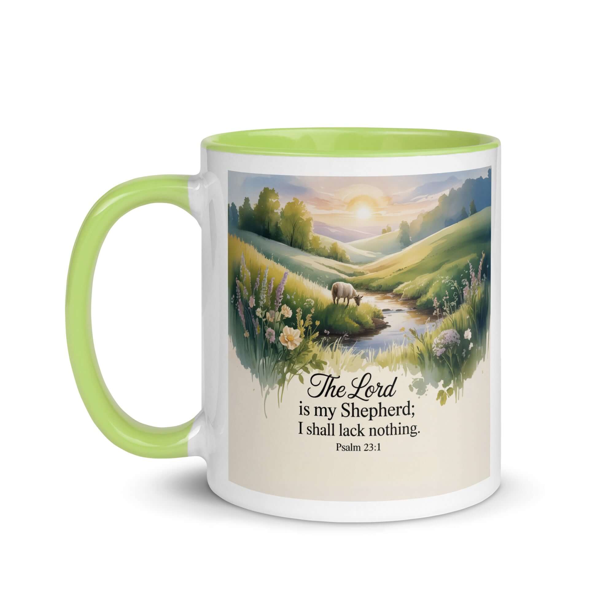 Psalm 23:1 Bible Verse, Lord White Ceramic Mug with Color Inside