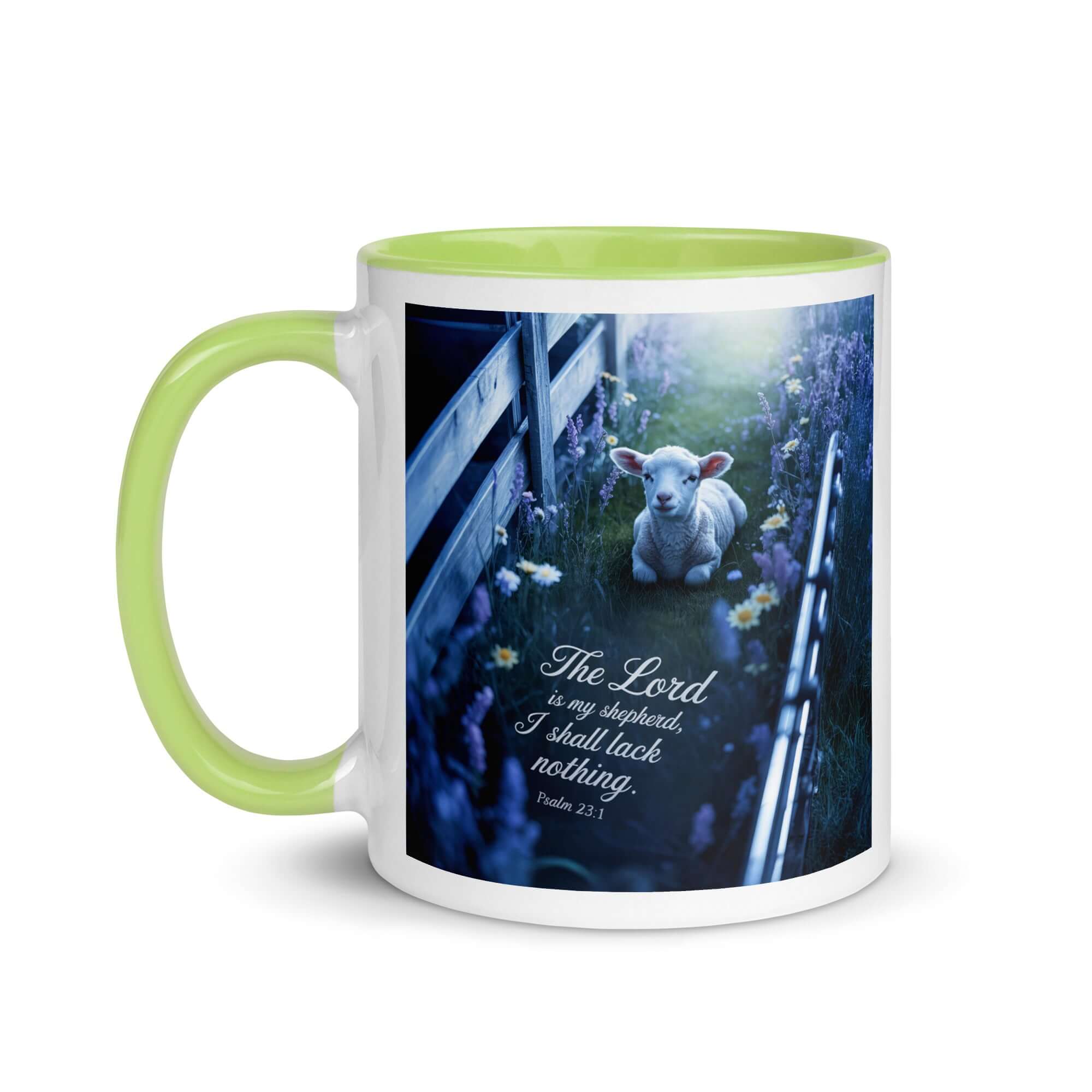 Psalm 23:1 Bible Verse, Shepherd White Ceramic Mug with Color Inside