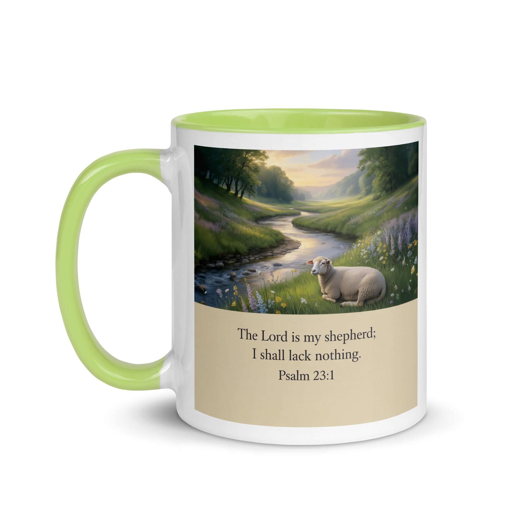 Psalm 23:1 Bible Verse, I shall White Ceramic Mug with Color Inside