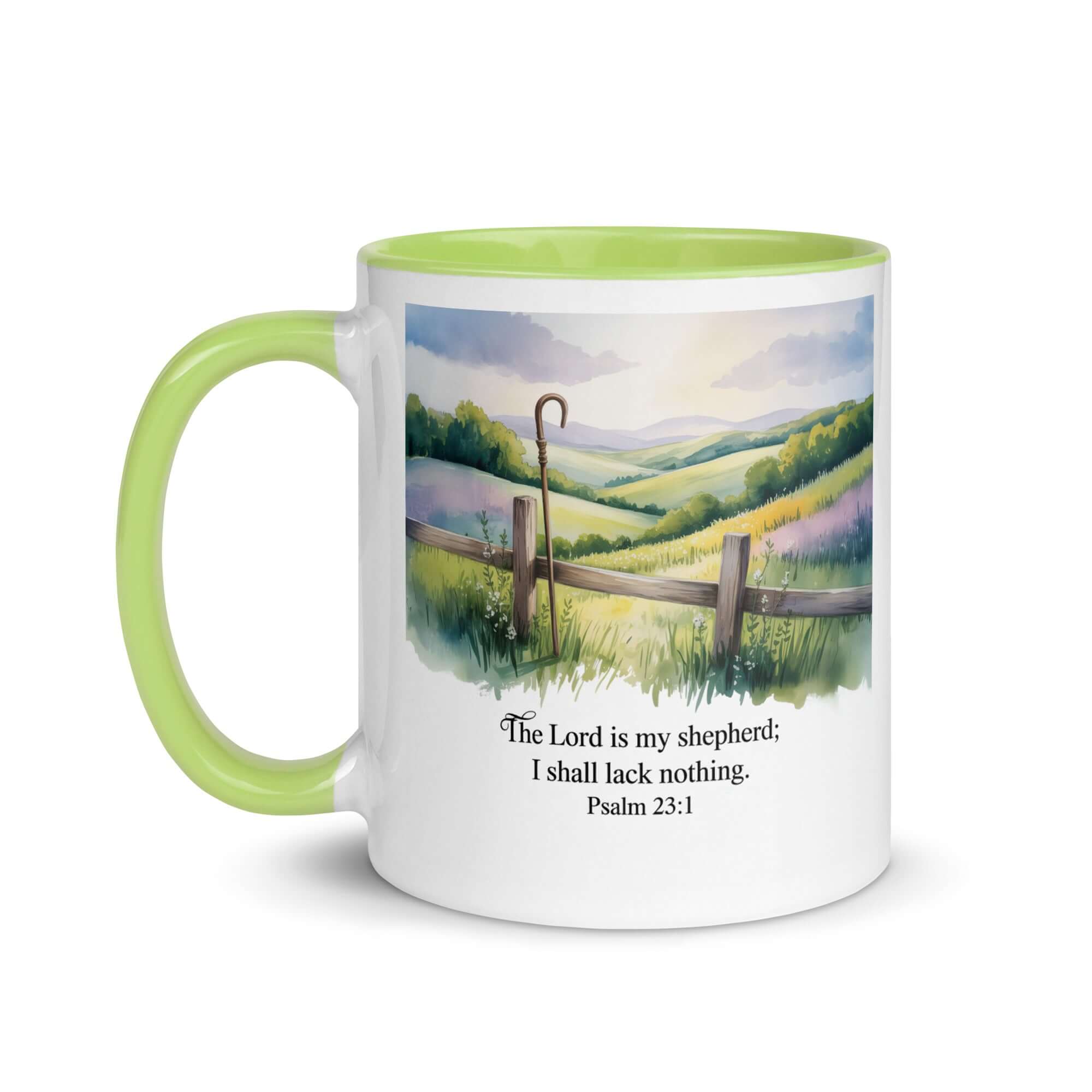 Psalm 23:1 Bible Verse, Lack White Ceramic Mug with Color Inside