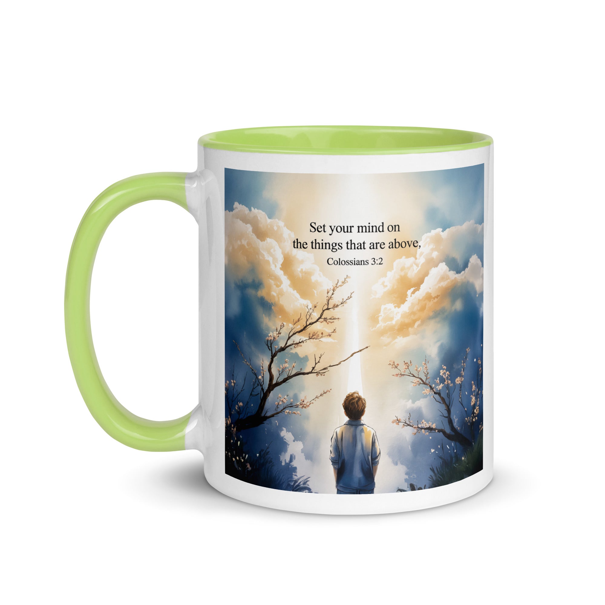 Colossians 3:2 Bible Verse the things White Ceramic Mug with Color Inside