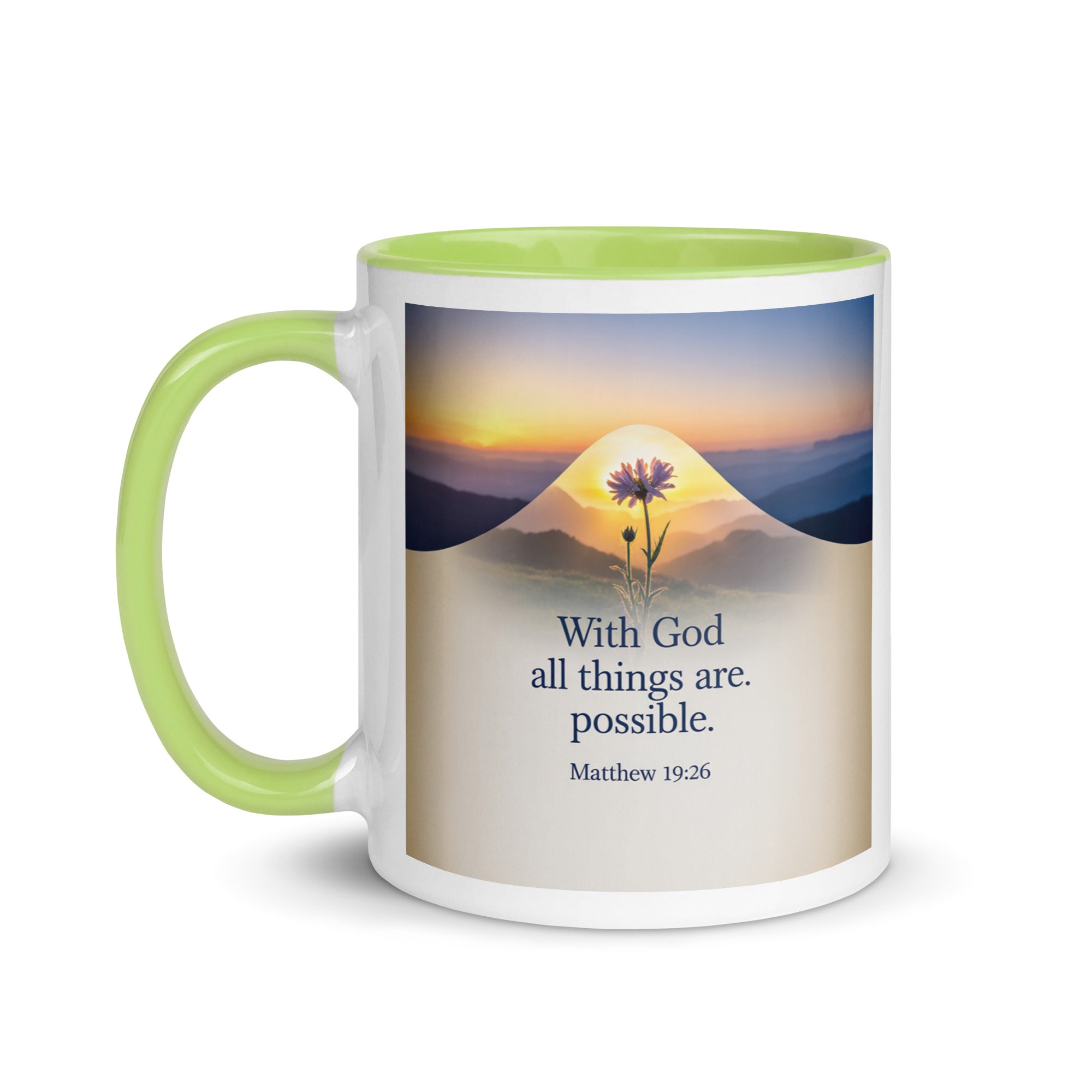 Matthew 19:26 Bible Verse at them White Ceramic Mug with Color Inside