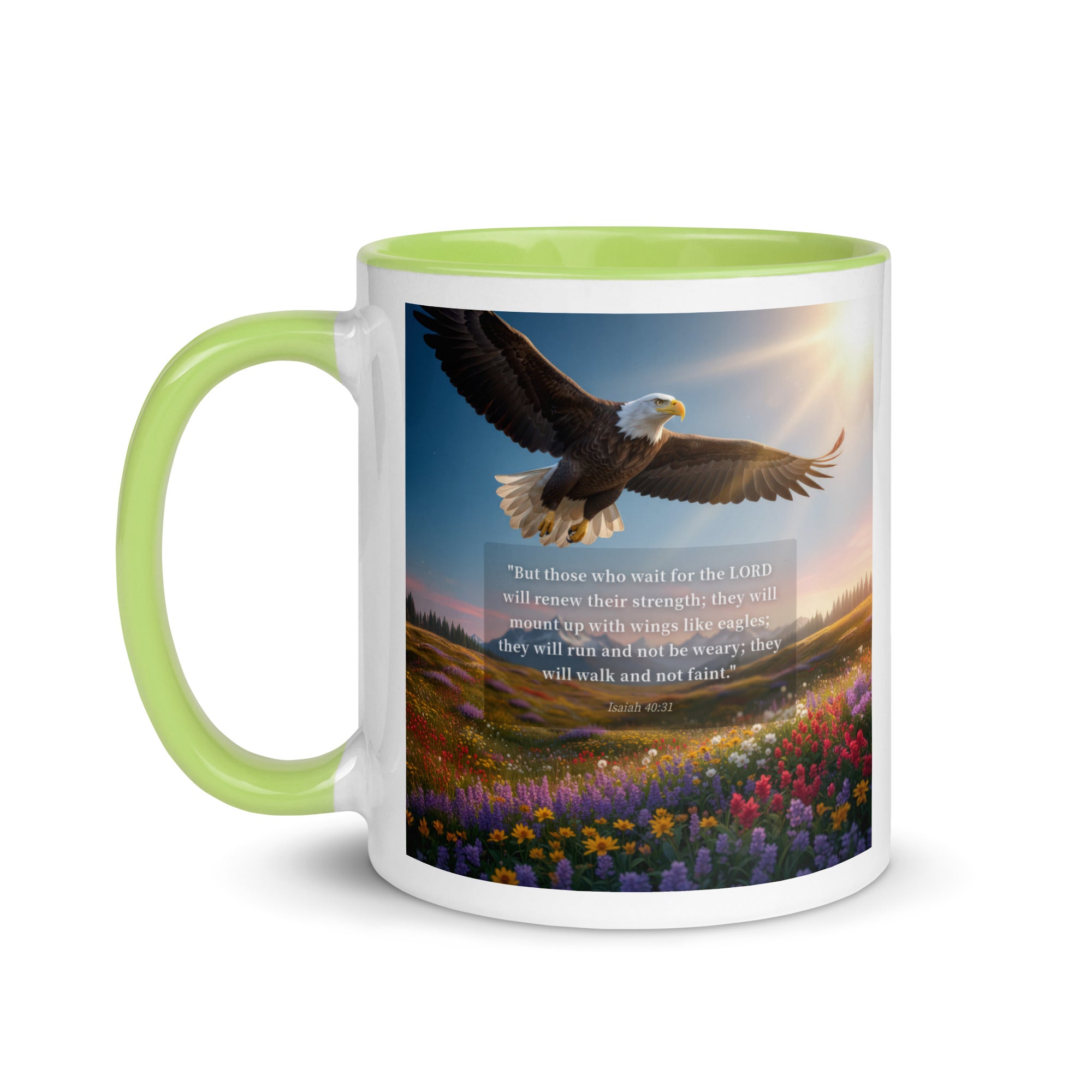 Isaiah 40:31 Bible Verse Who Wait White Ceramic Mug with Color Inside