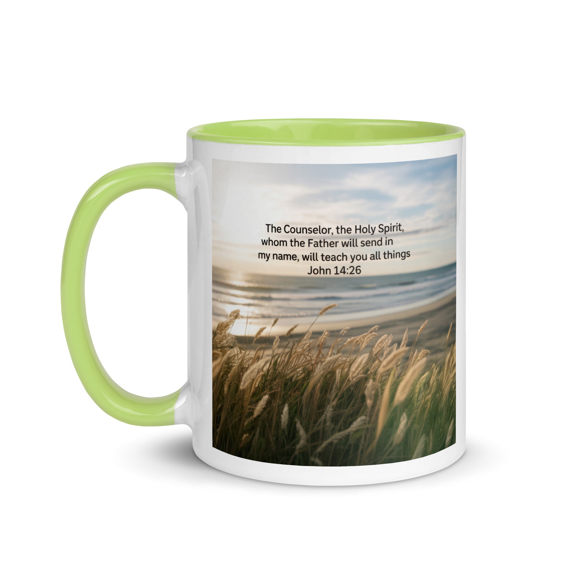 John 14:26 Bible Verse in my name White Ceramic Mug with Color Inside