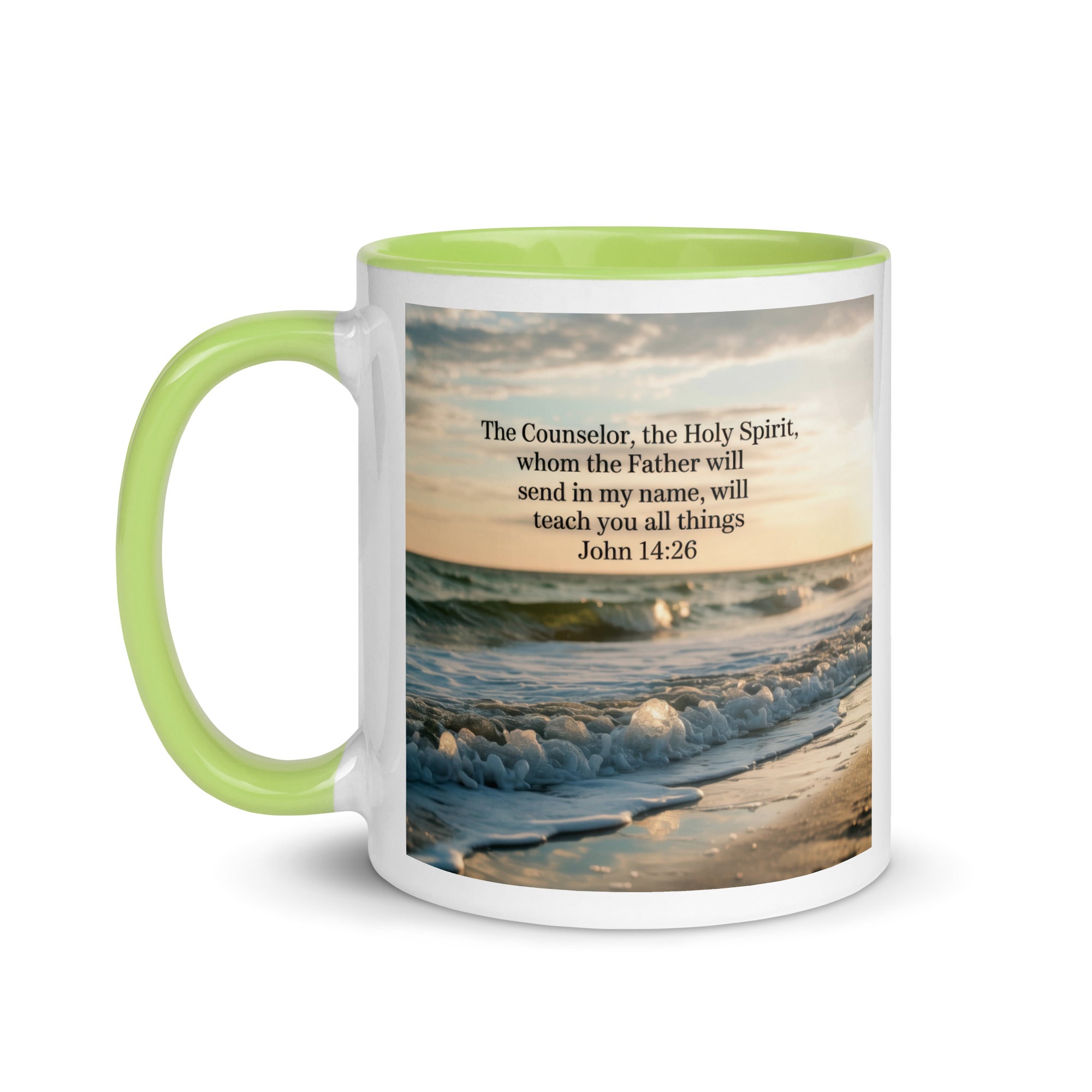 John 14:26 Bible Verse You All White Ceramic Mug with Color Inside