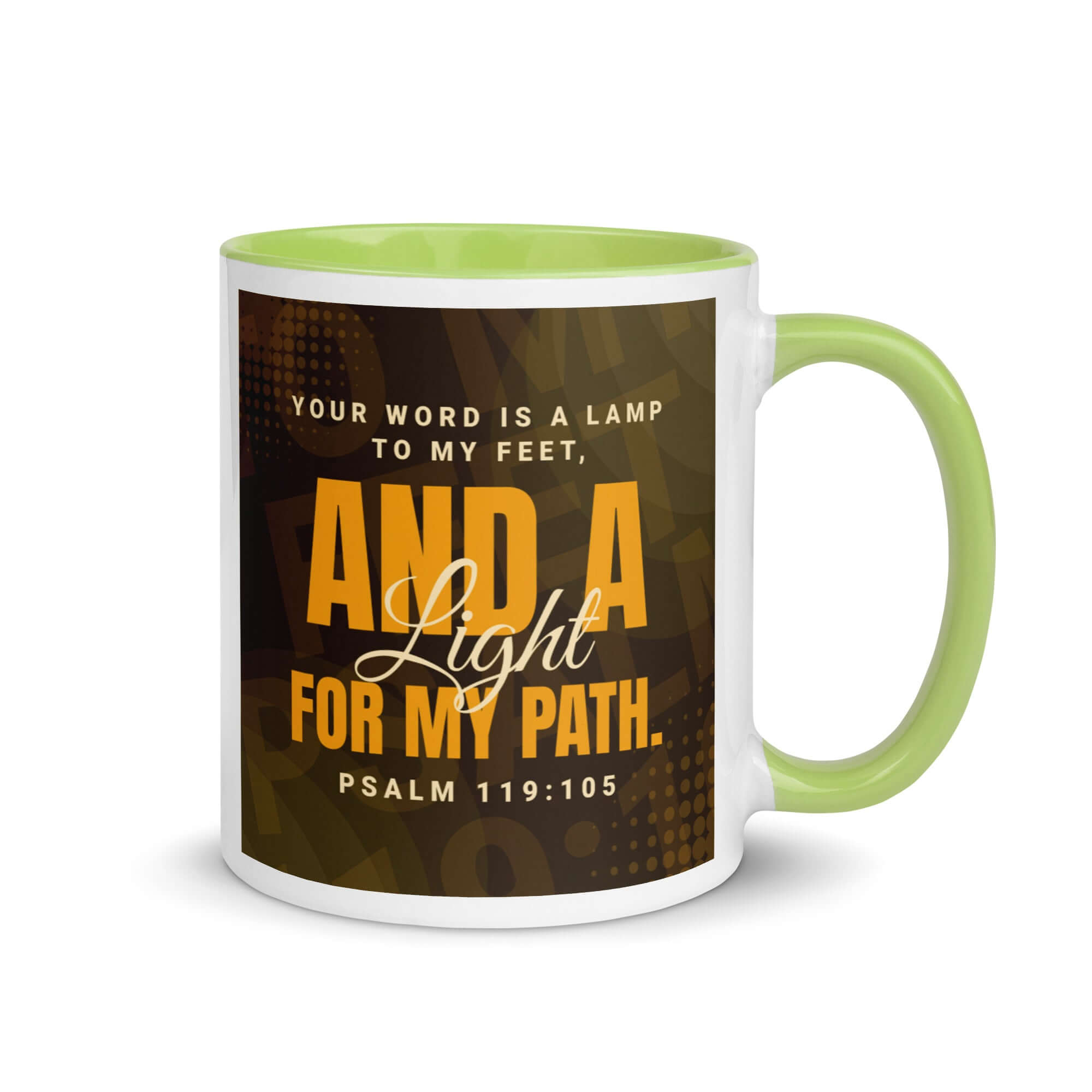 Psalm 119:105 Bible Verse, lamp to my feet White Ceramic Mug with Color Inside Green 11 oz